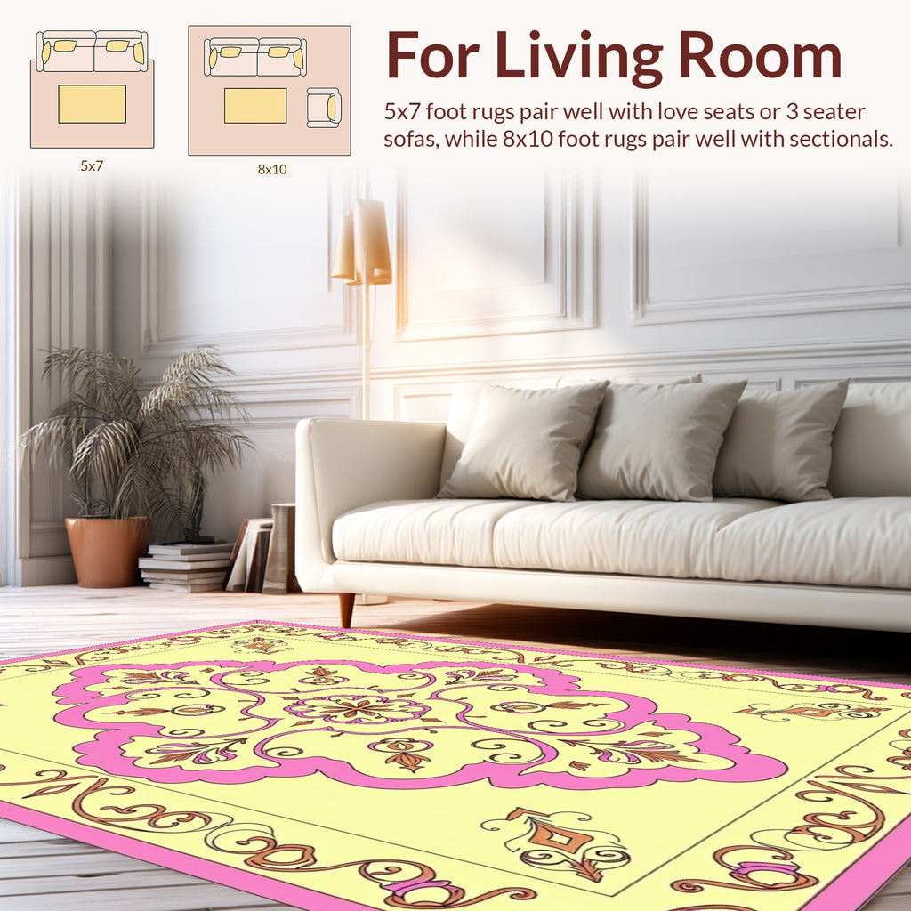 Ornate Pink Yellow Floral Medallion Rug