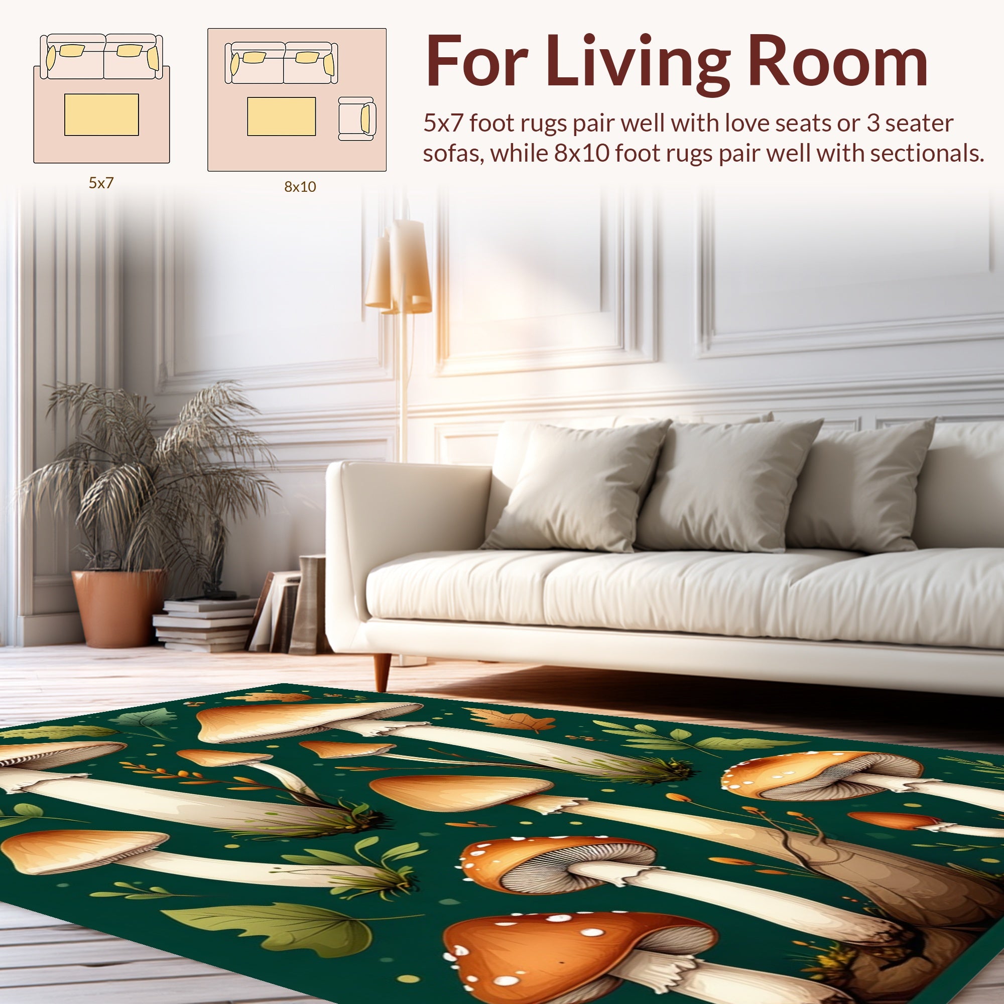 Whimsical Mushroom Forest Pattern Rug