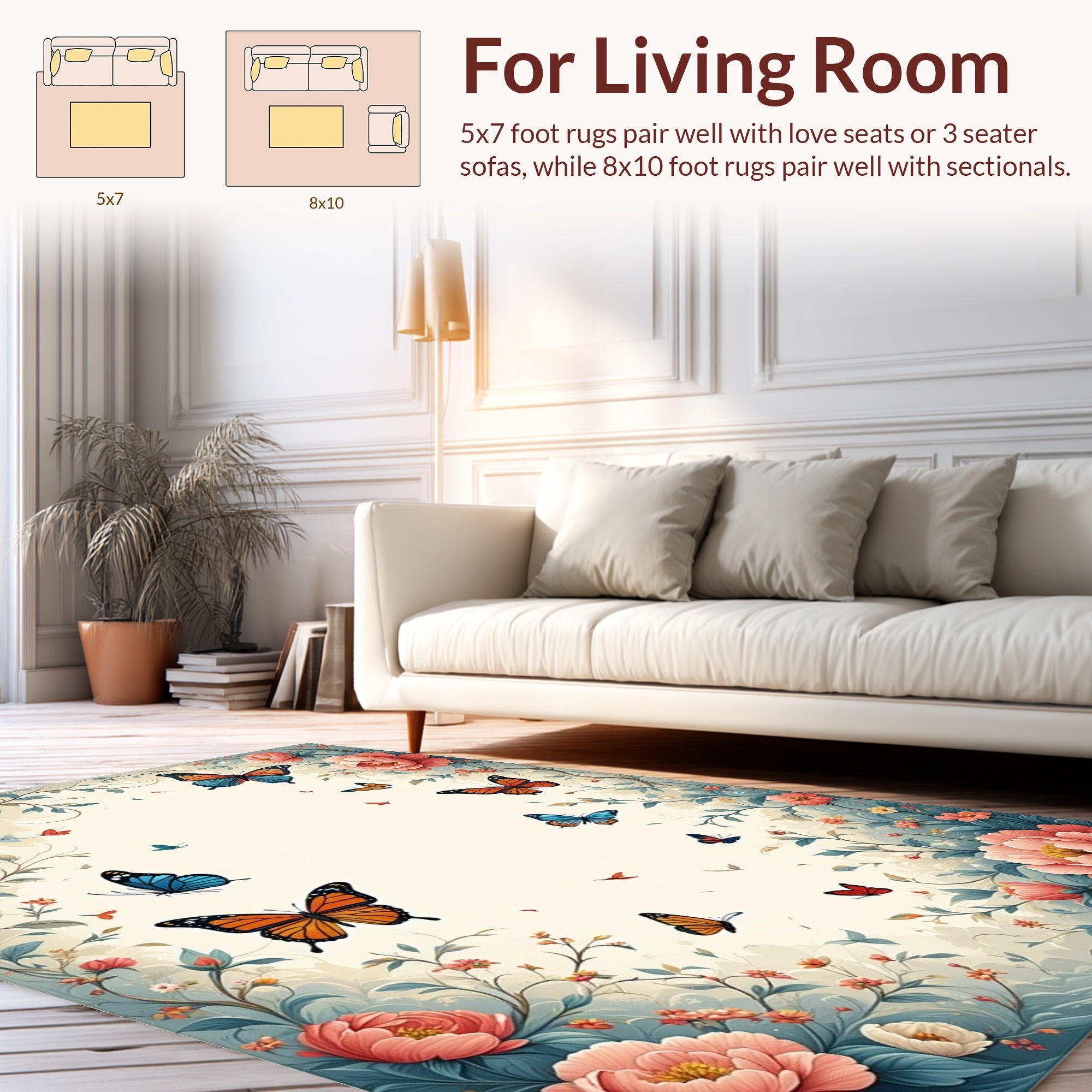 Whimsical Butterflies Floral Garden Rug