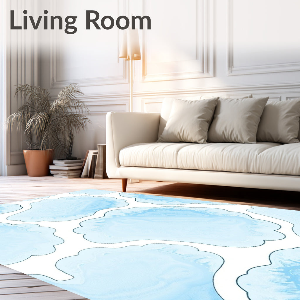 Soft Blue Cloud Abstract Agate Texture Rug