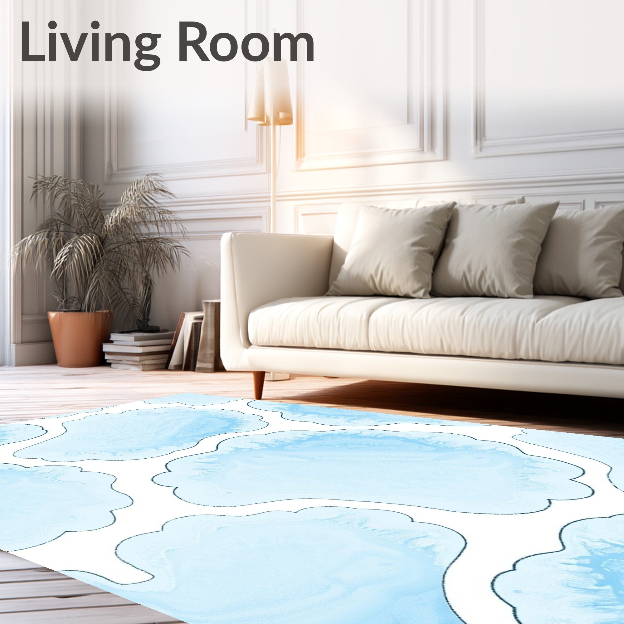 Soft Blue Cloud Abstract Agate Texture Rug