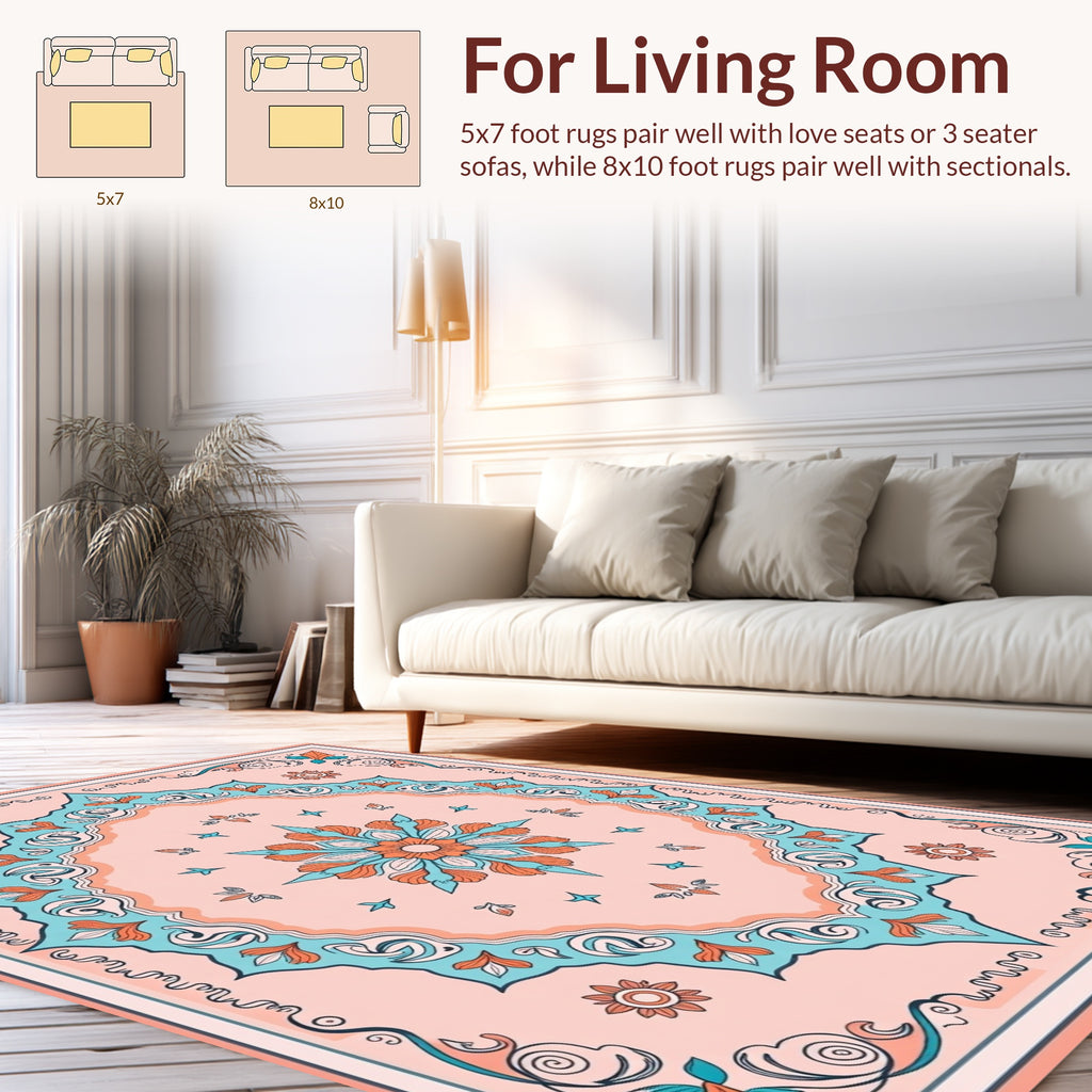Floral Medallion Pastel Scroll Pattern Rug