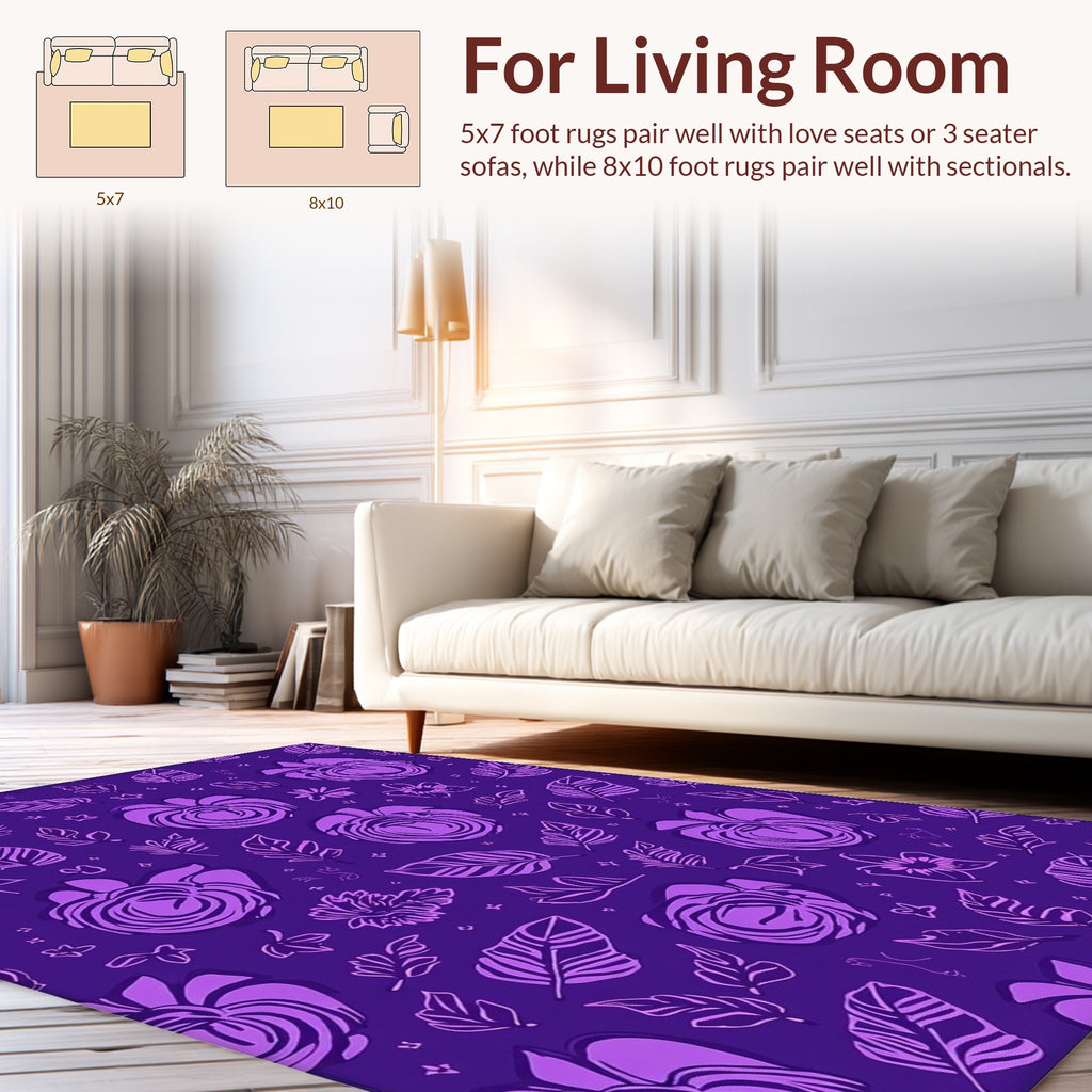 Purple Floral Leaf Pattern Design Rug