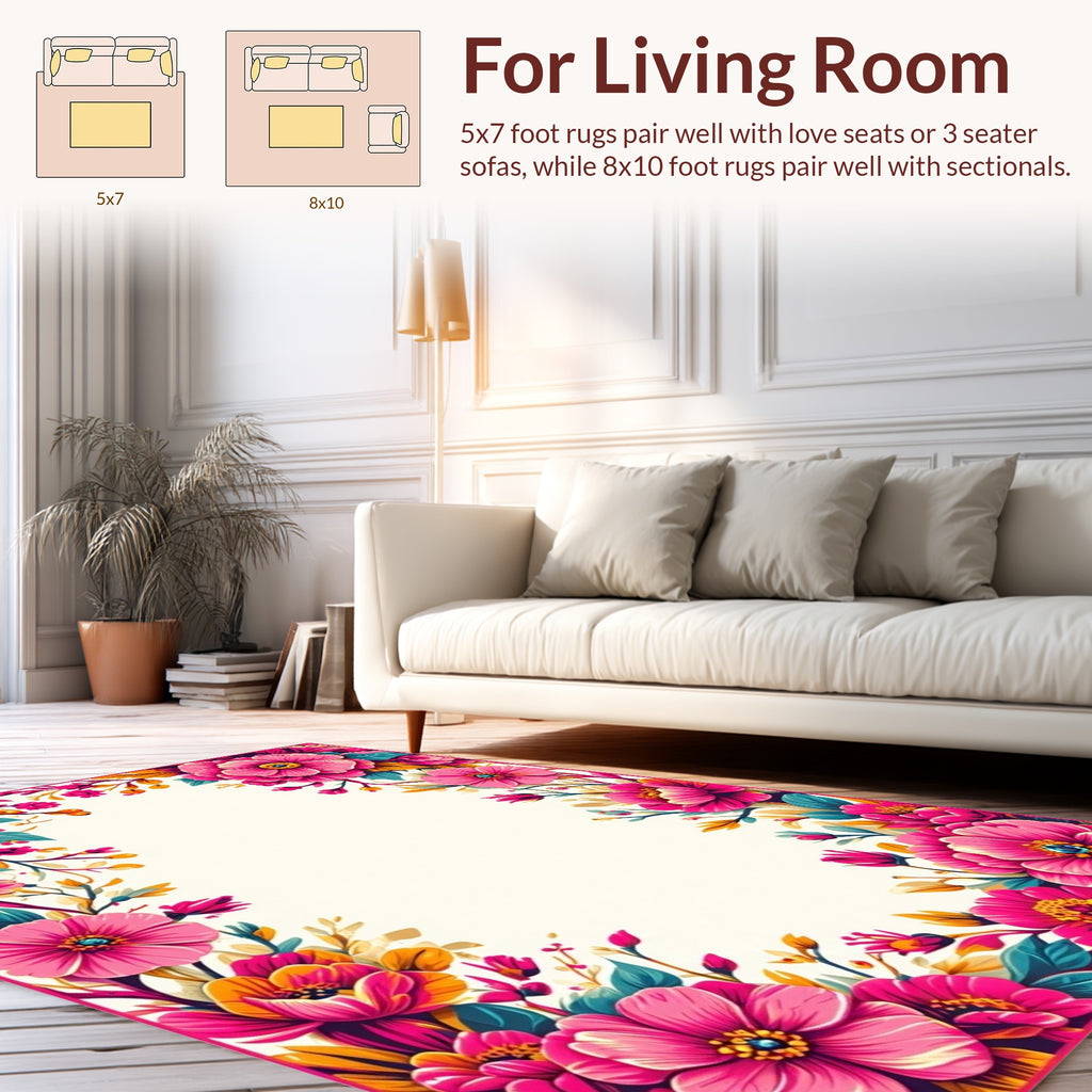 Vibrant Pink Floral Garden Design Rug