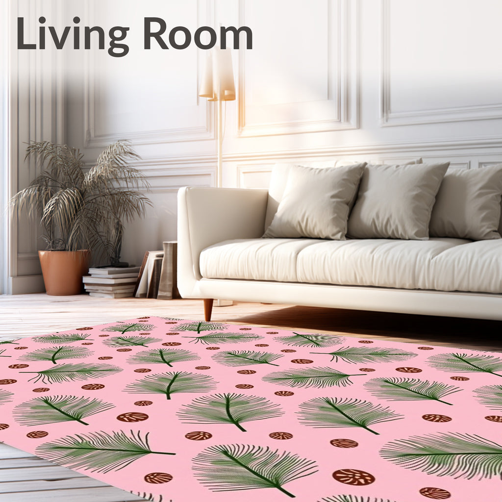 Pink Green Fern Floral Scatter Rug