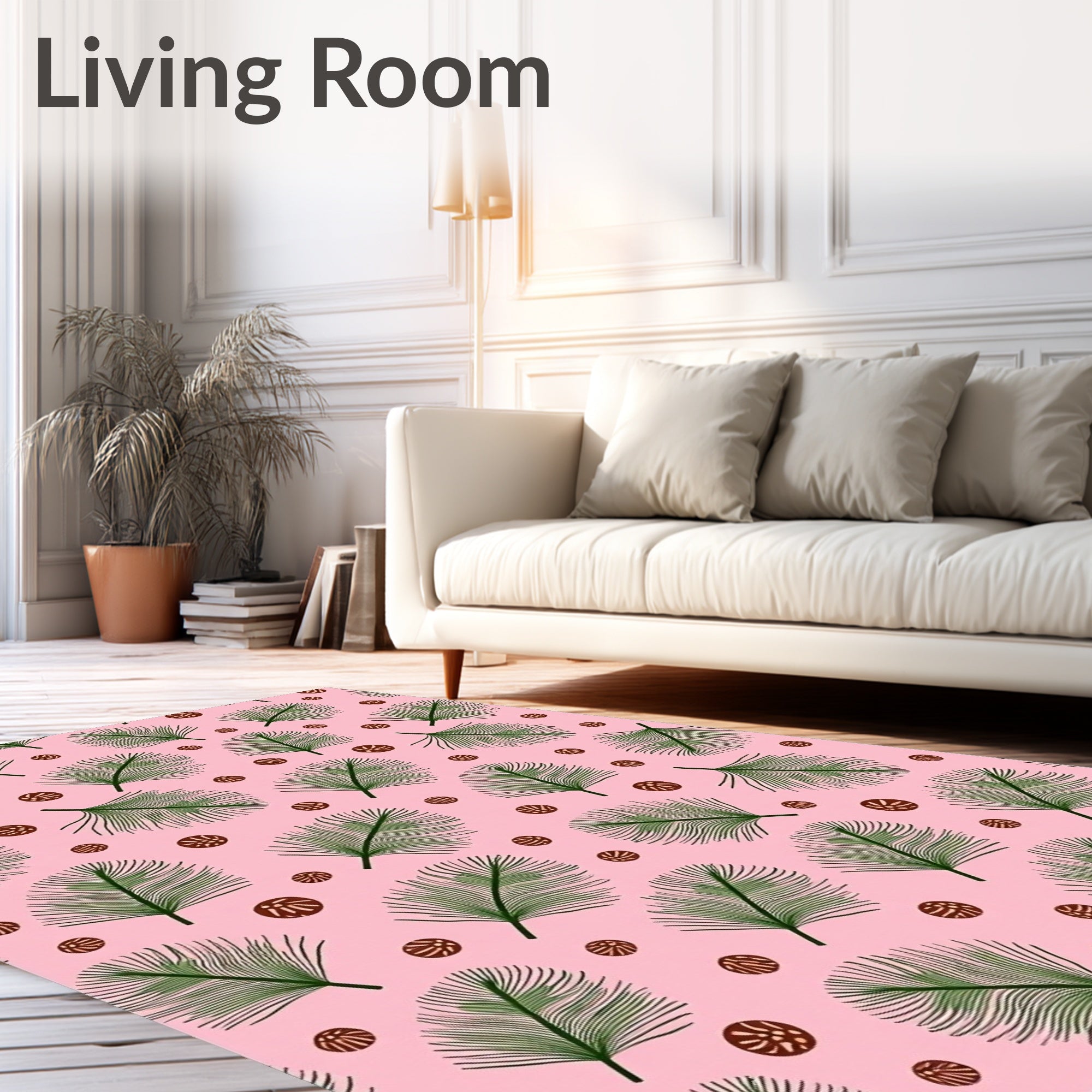 Pink Green Fern Floral Scatter Rug