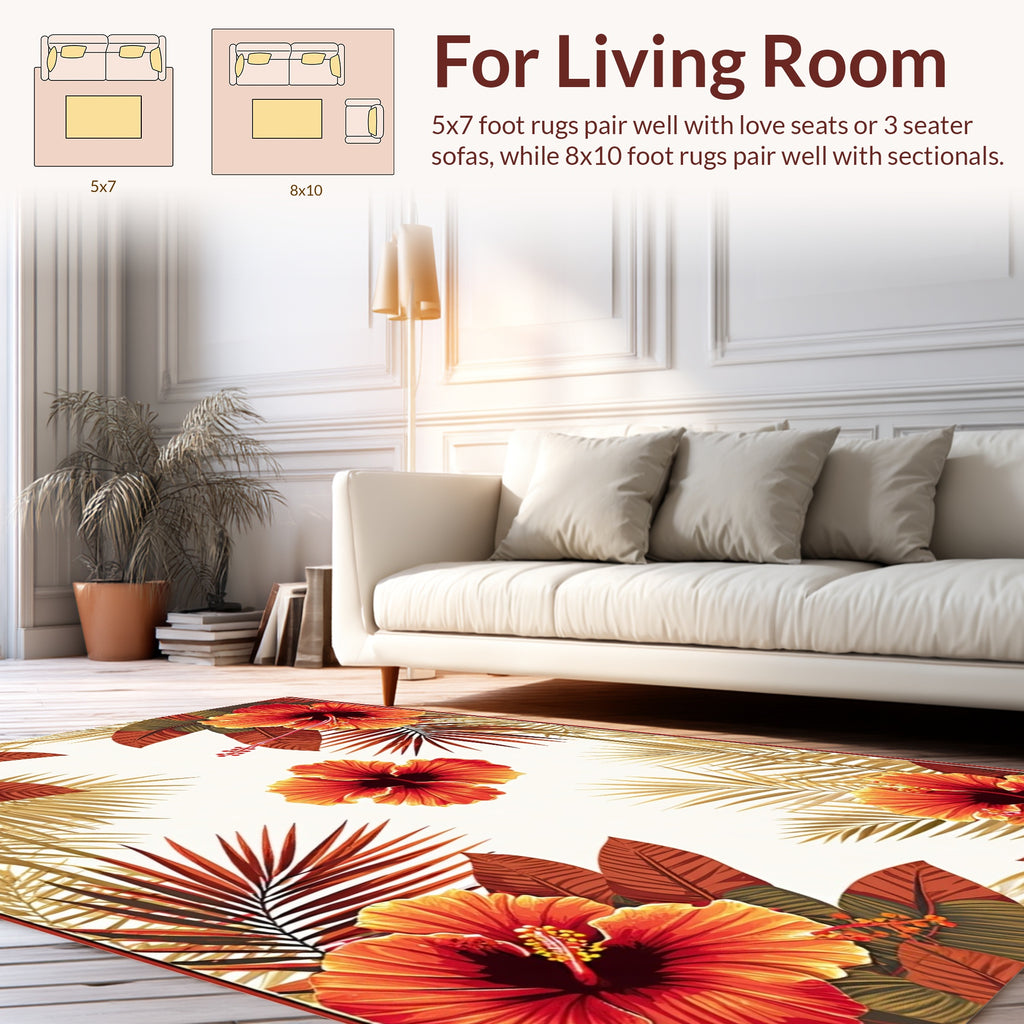 Vibrant Tropical Hibiscus Floral Print Rug