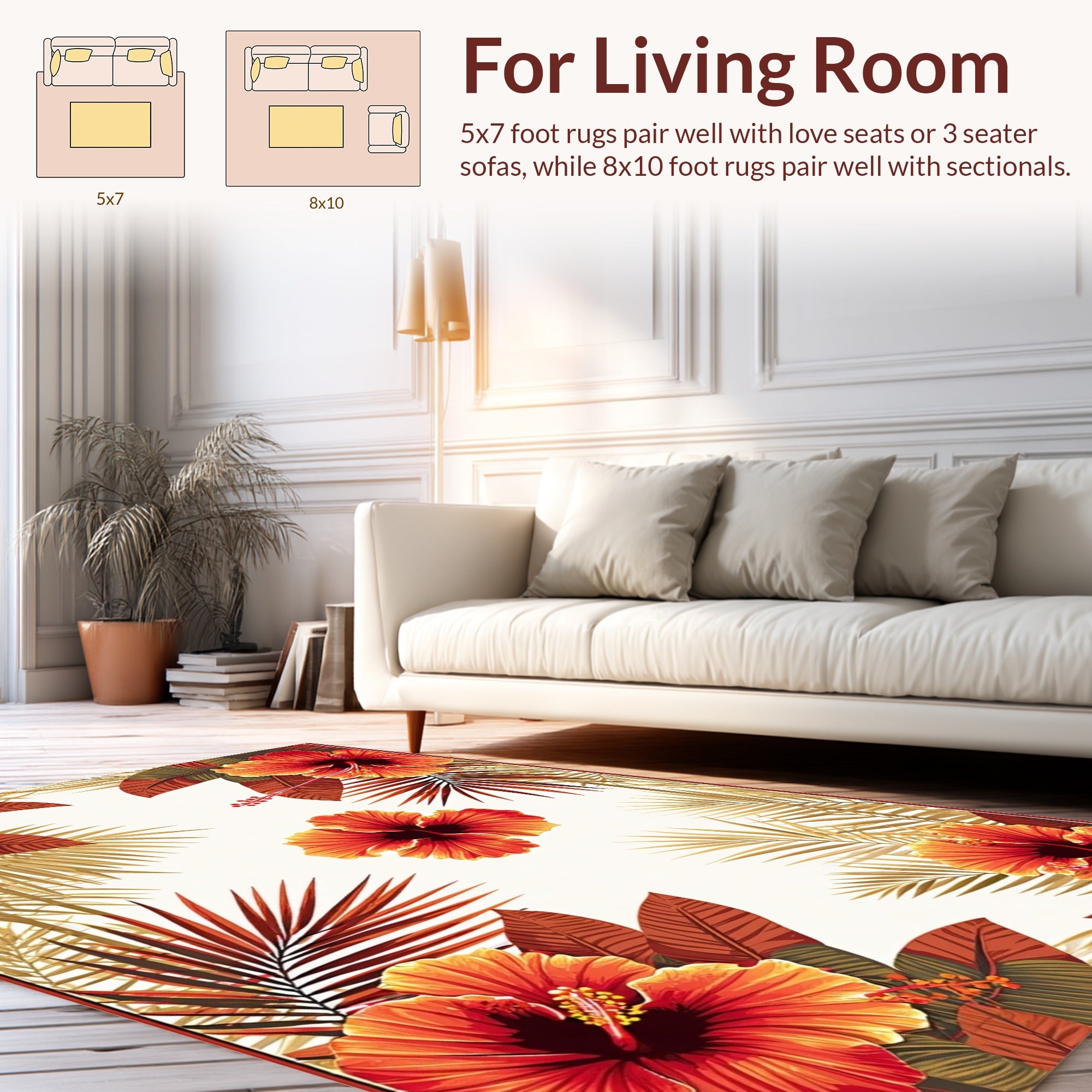 Vibrant Tropical Hibiscus Floral Print Rug