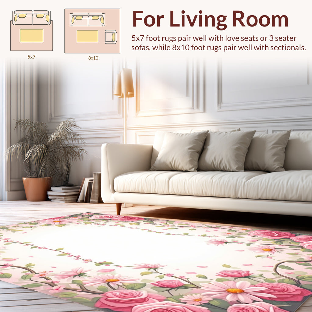 Whimsical Pink Floral Vine Arrangement Rug