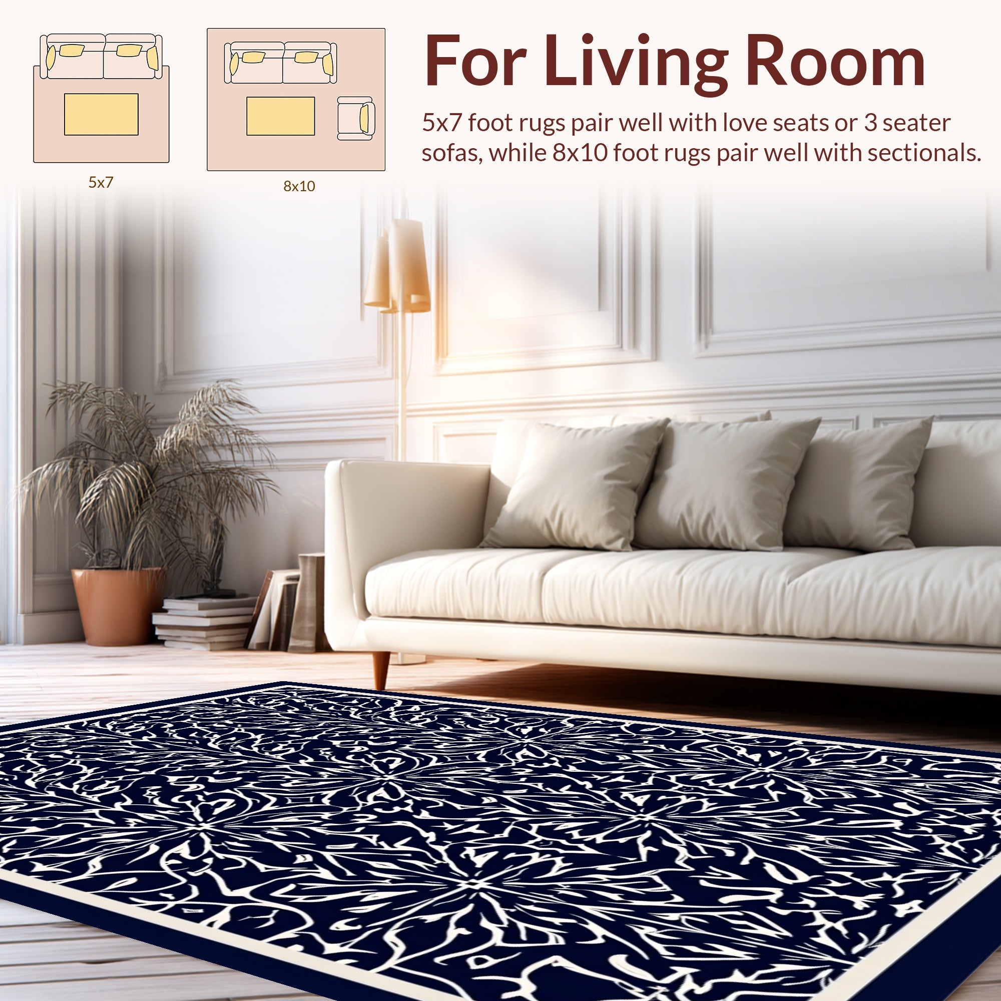 White Calligraphy Floral Pattern Rug