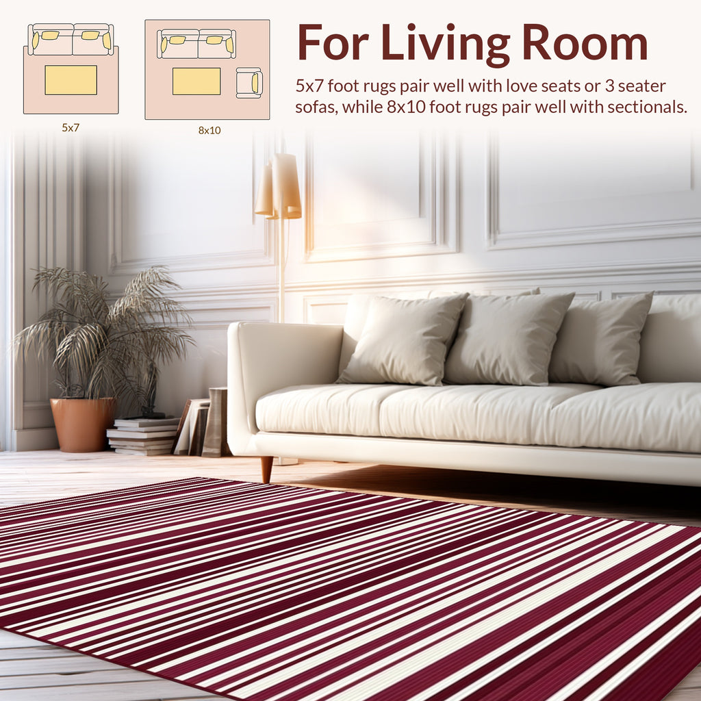Modern Striped Burgundy Ivory Rug