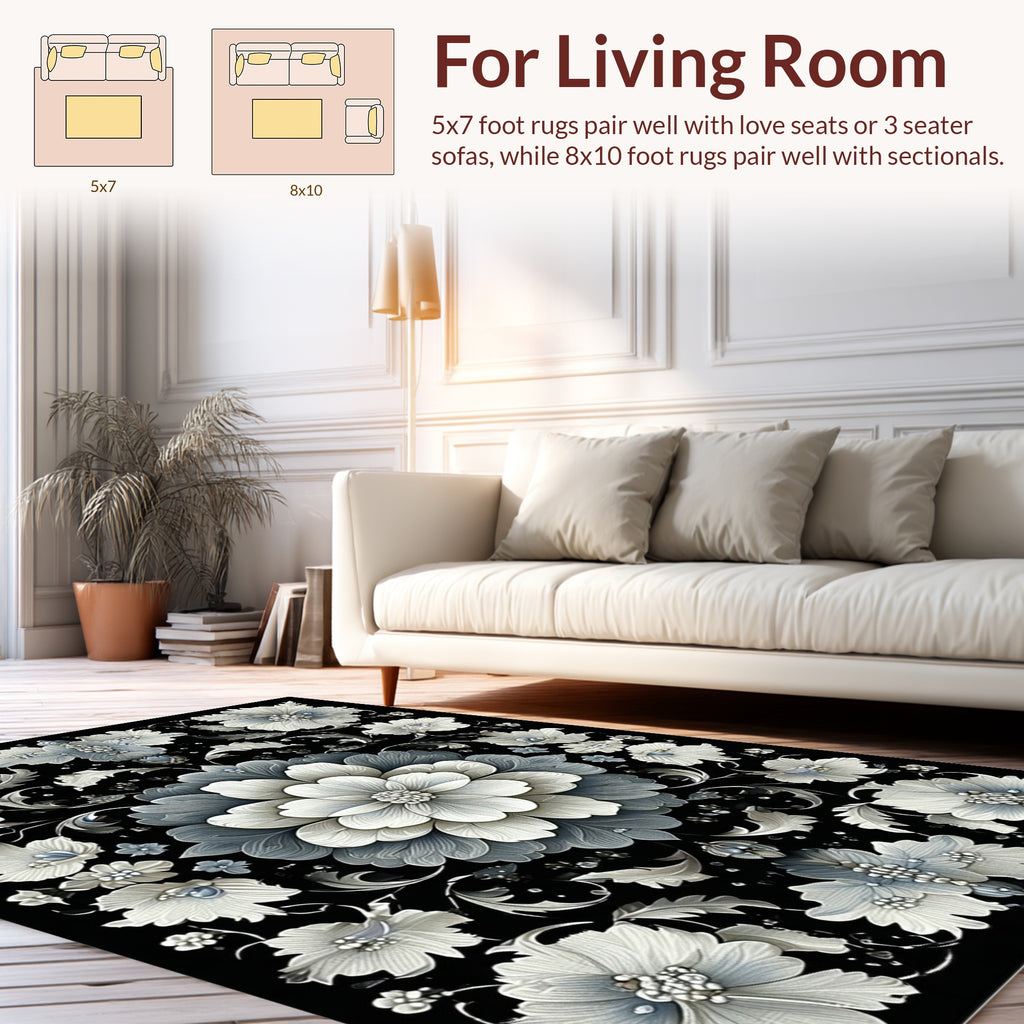Elegant Gray Floral Pattern Rug