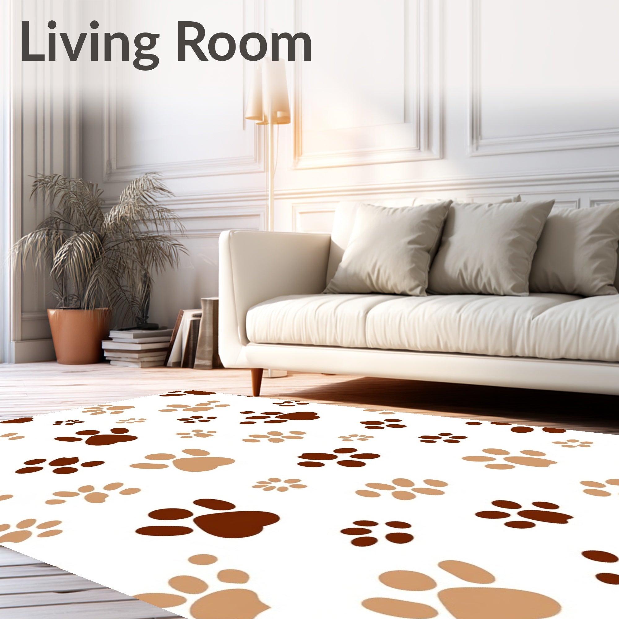 Brown Beige Paw Prints Scattered Rug