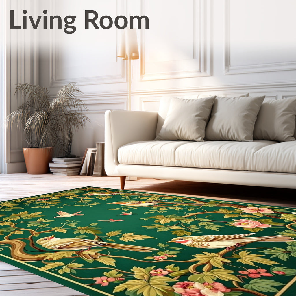 Birds and Blossoms Nature Pattern Rug