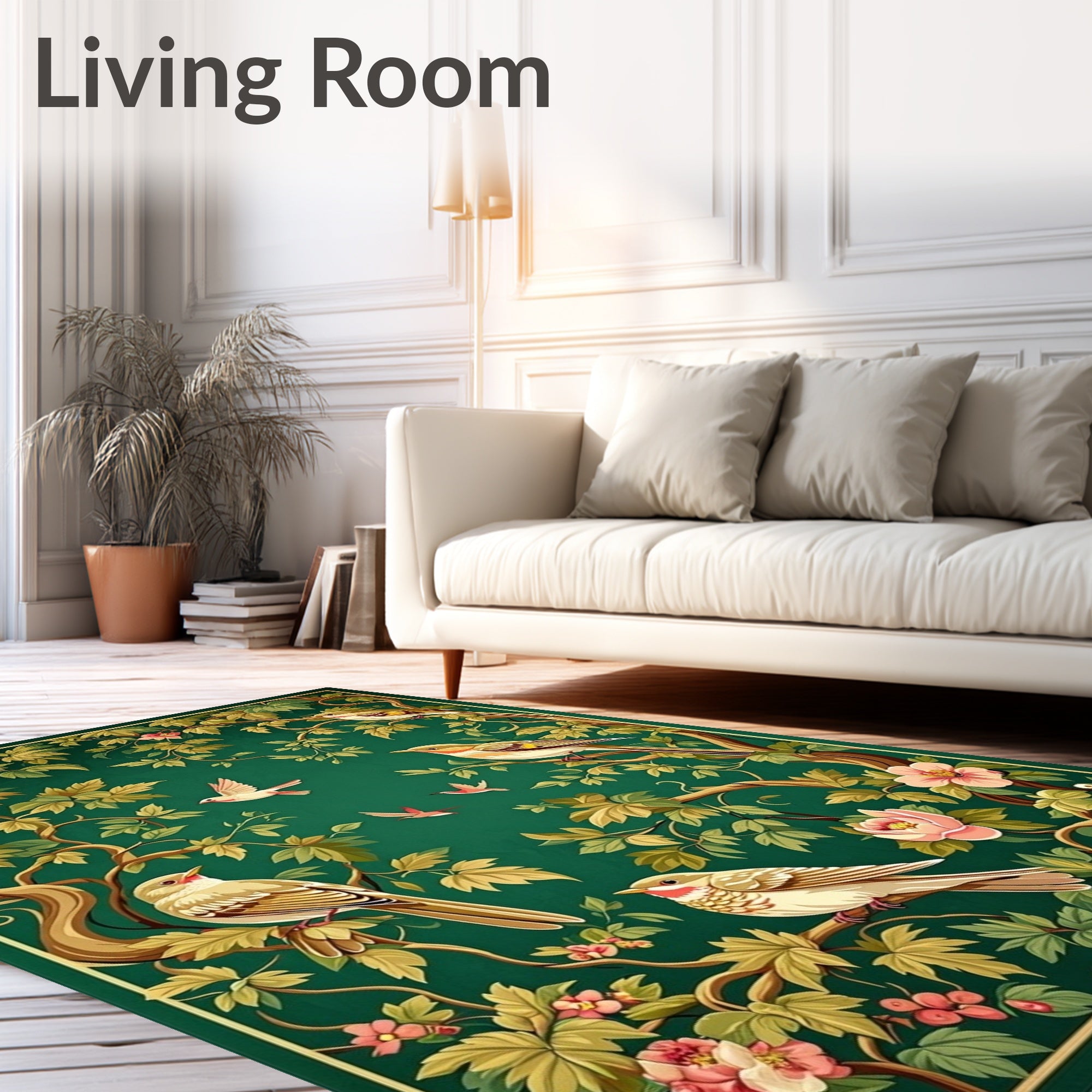 Birds and Blossoms Nature Pattern Rug