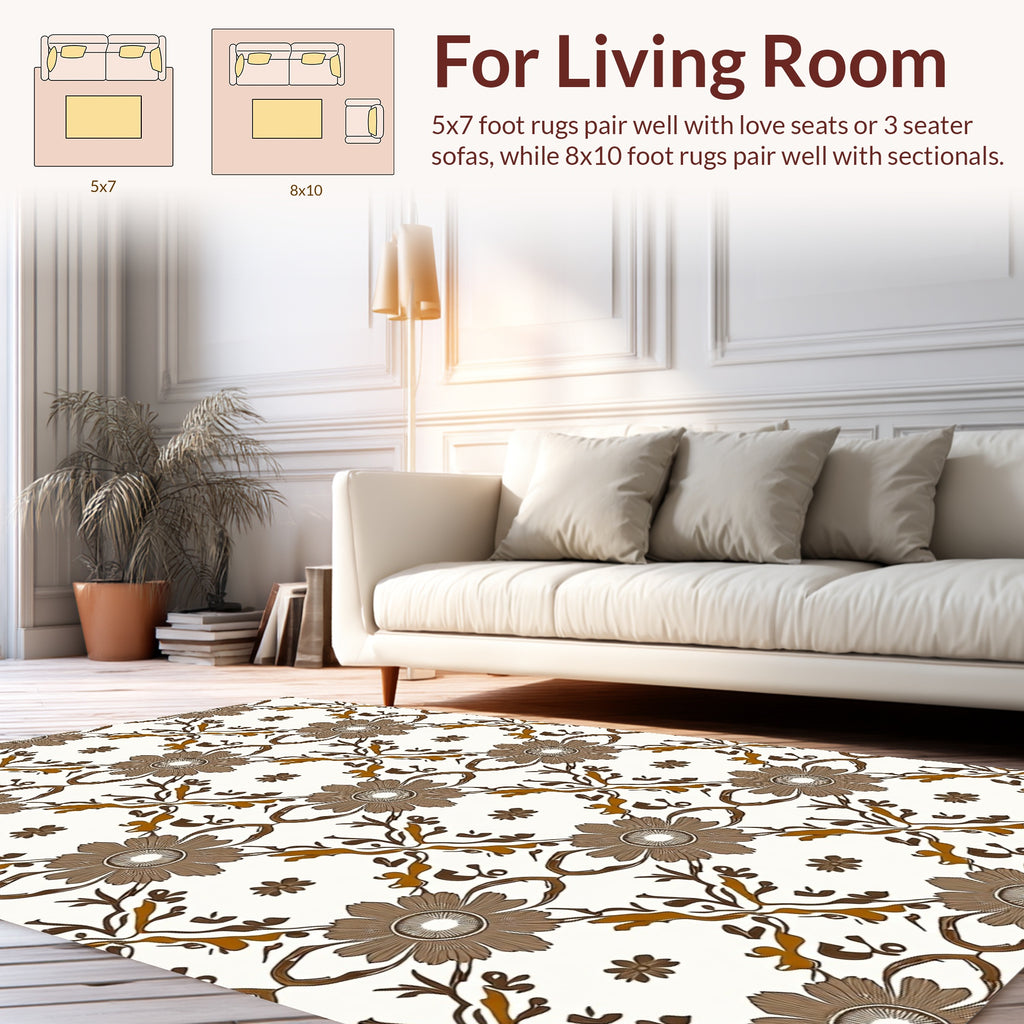 Brown Floral Vine Art Nuevo Pattern Rug
