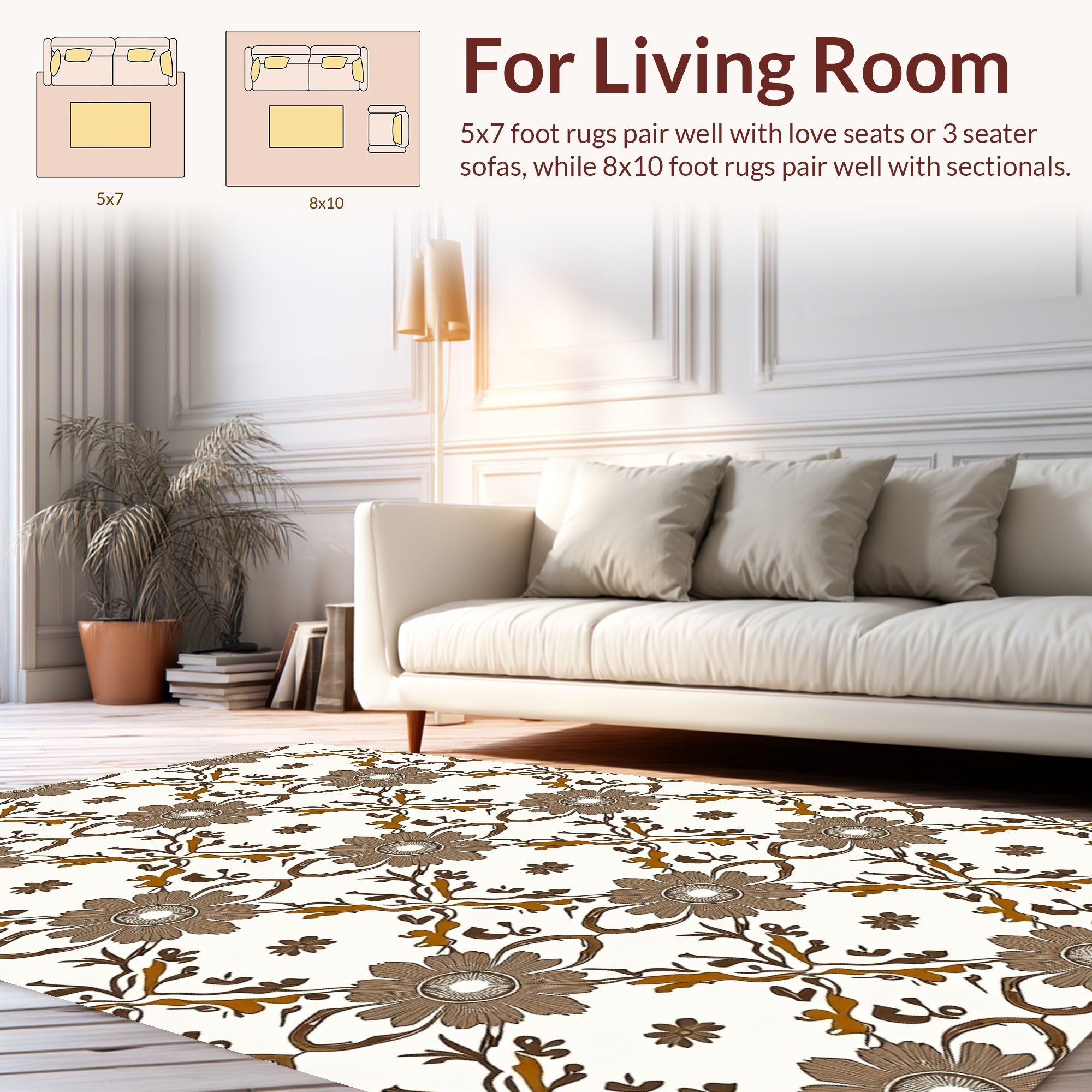 Brown Floral Vine Art Nuevo Pattern Rug