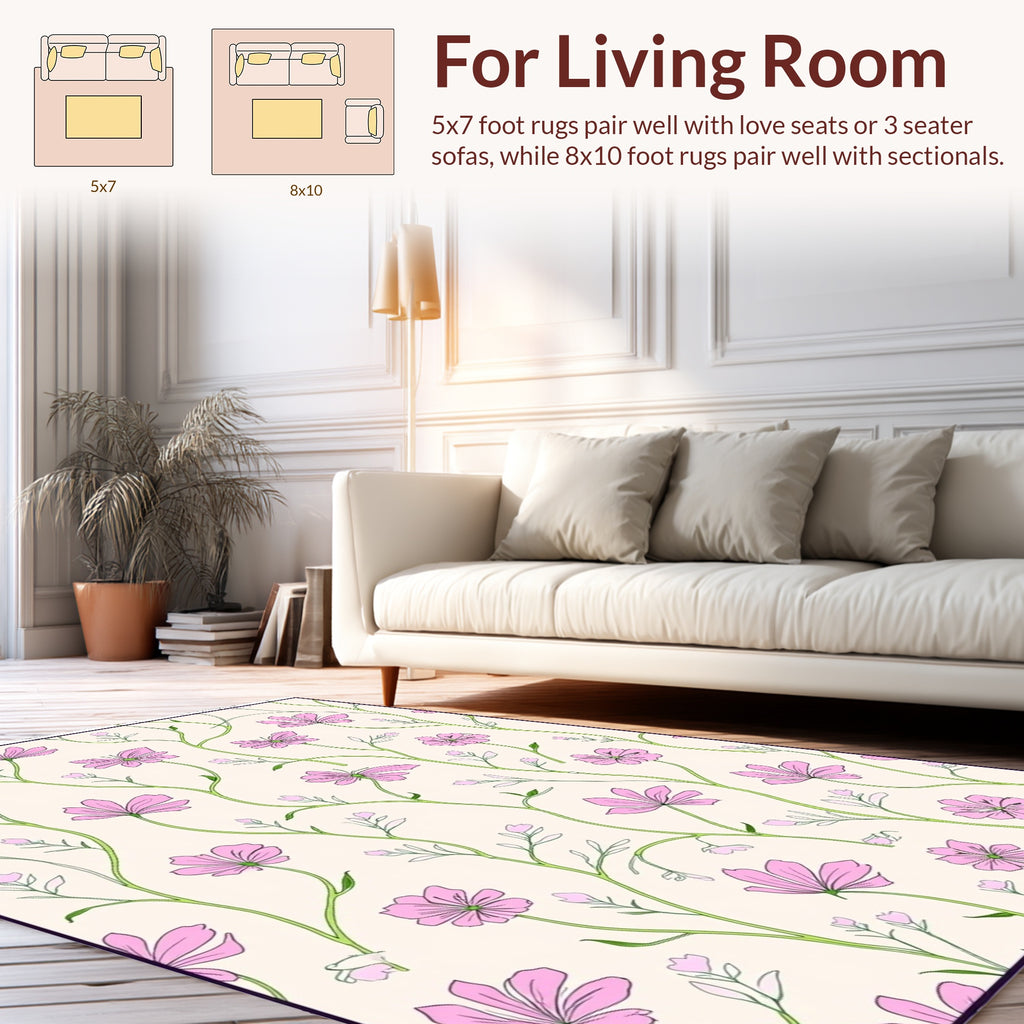 Delicate Pink Floral Vine Pattern Rug