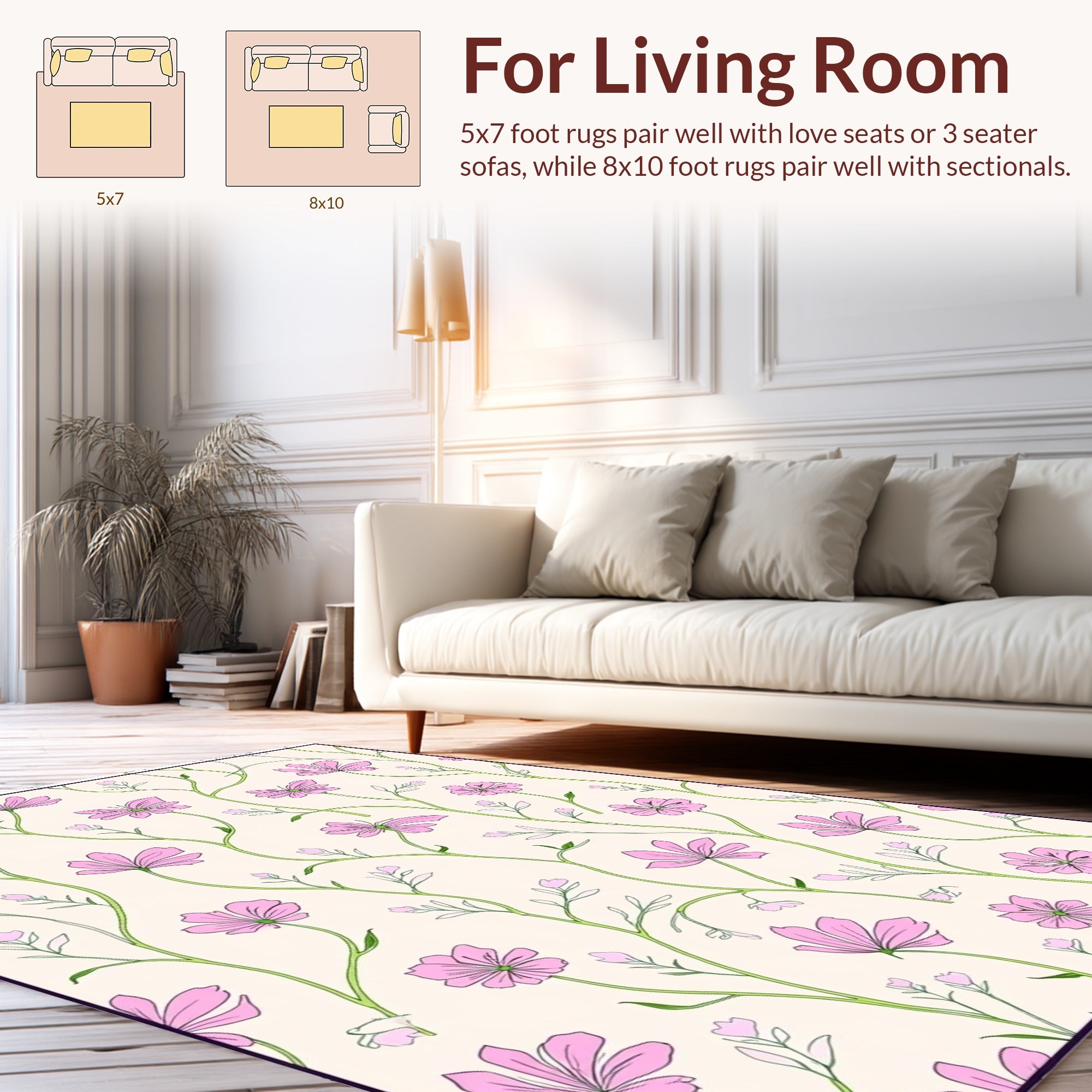 Delicate Pink Floral Vine Pattern Rug