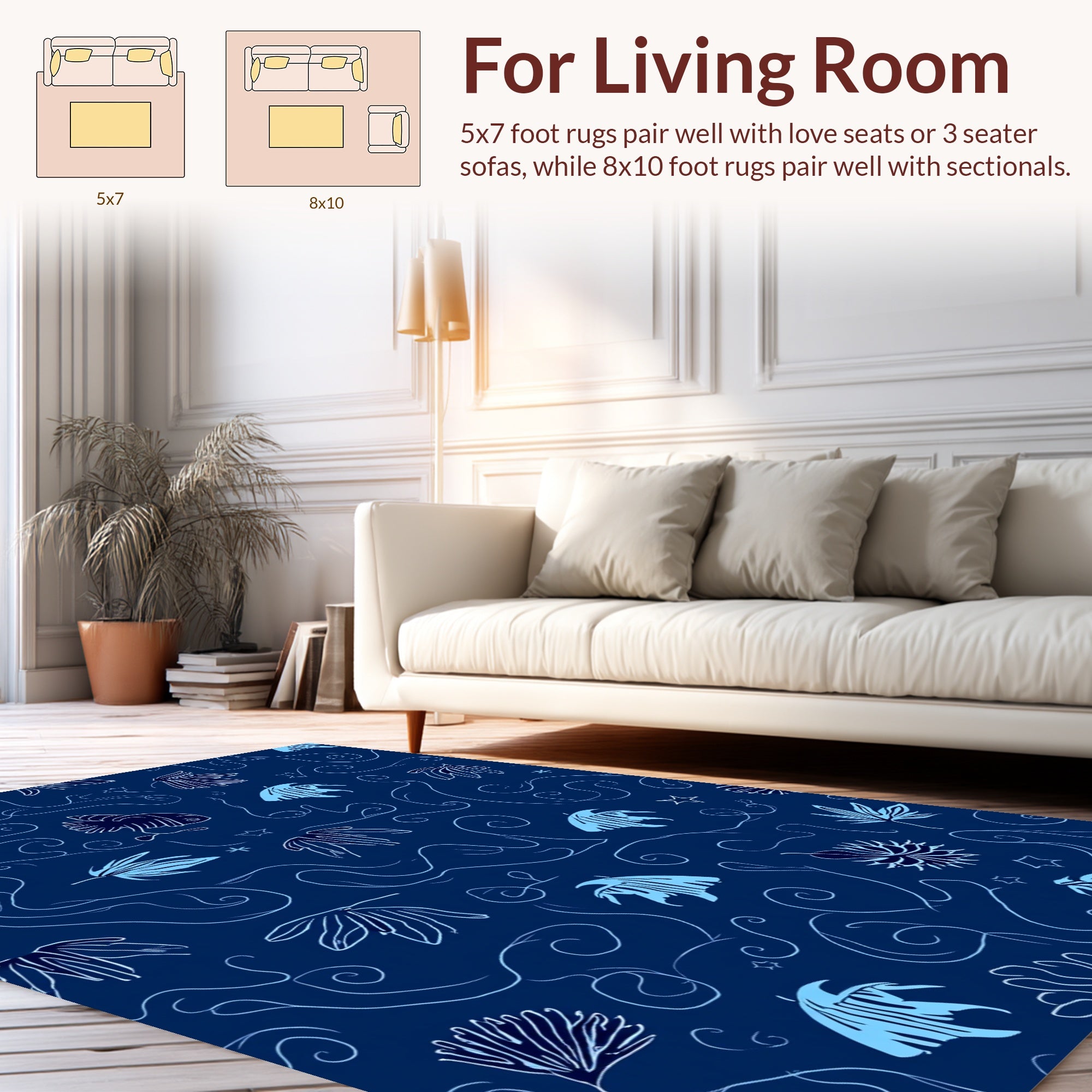 Oceanic Abstract Fish Leaves Rug