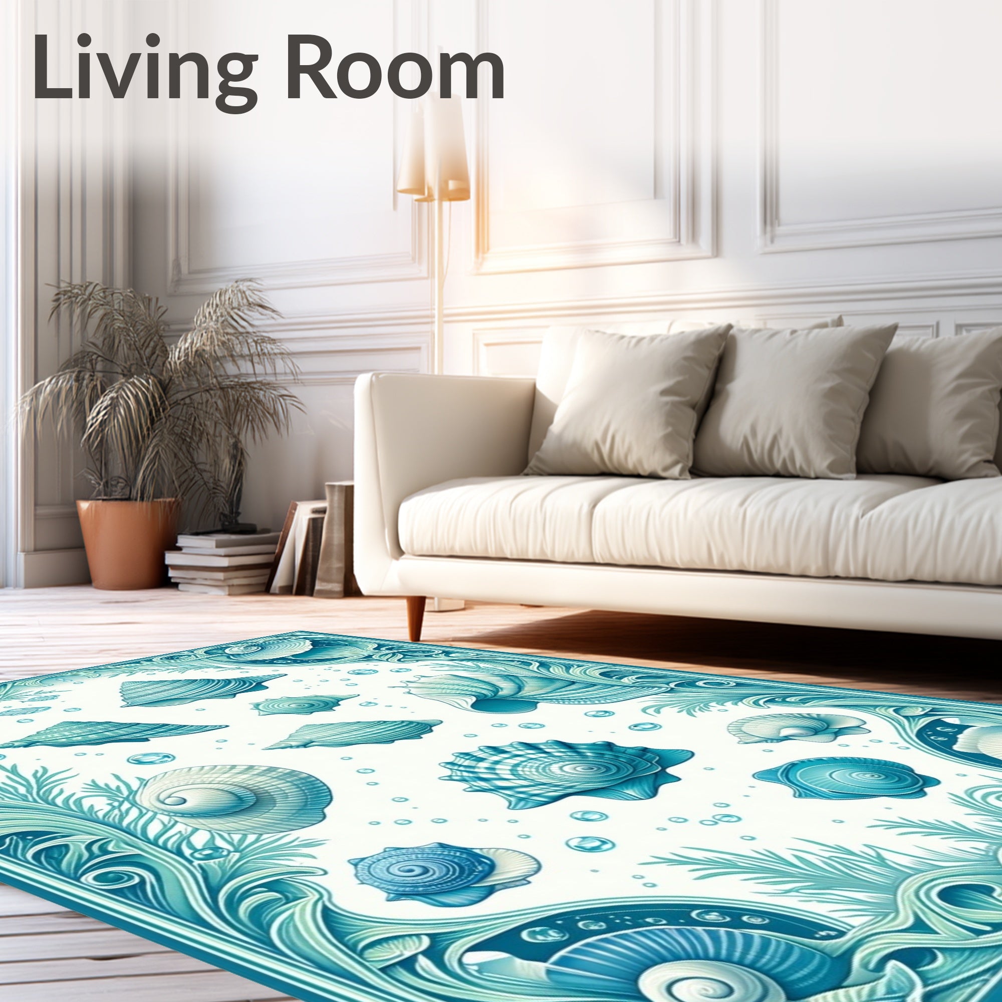 Oceanic Shells Seaweed Pattern Rug