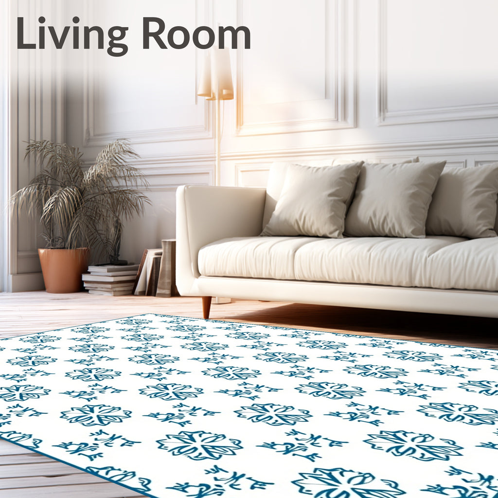 Deep Teal Floral Geometric Repeat Rug