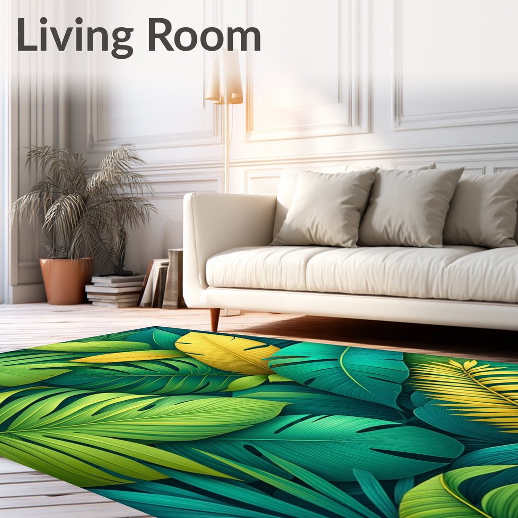 Lush Tropical Leaf Pattern Rug