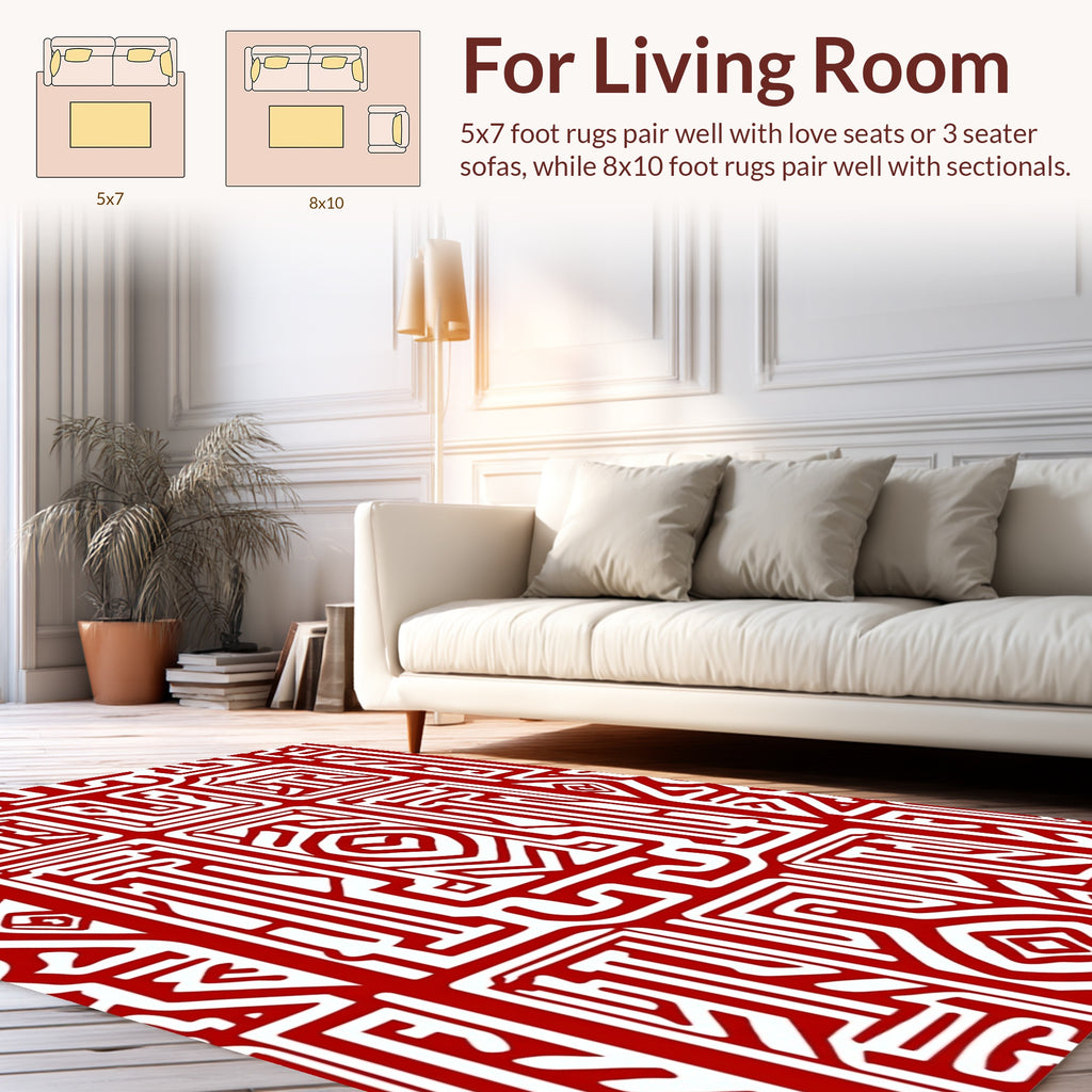 Intricate Red White Traditional Pattern Rug
