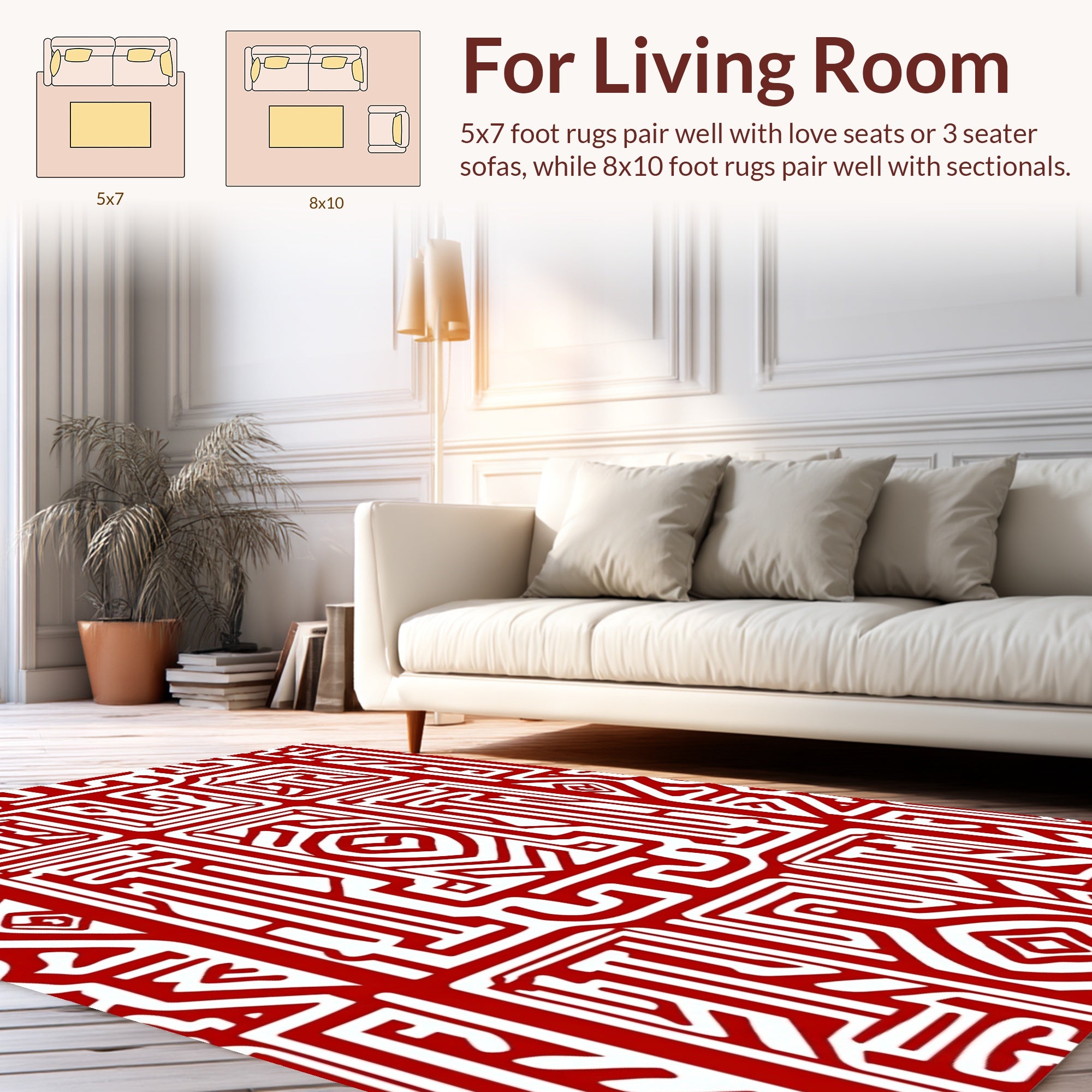 Intricate Red White Traditional Pattern Rug