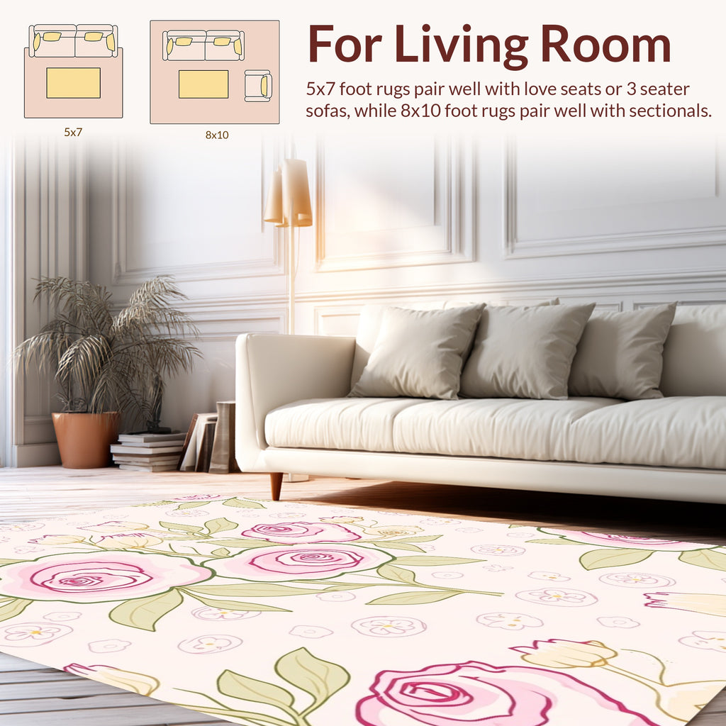 Pastel Pink Floral Sketch Pattern Rug