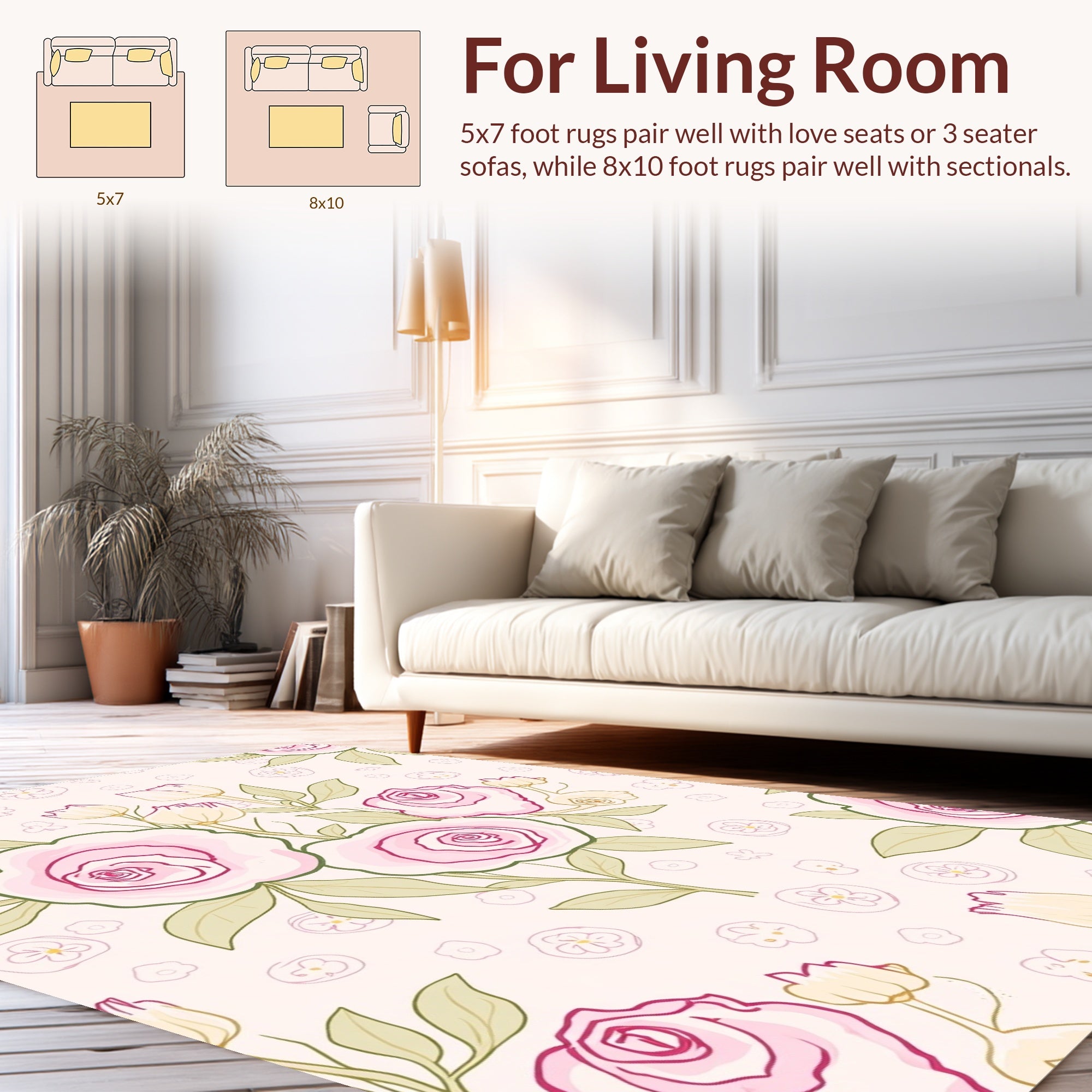 Pastel Pink Floral Sketch Pattern Rug