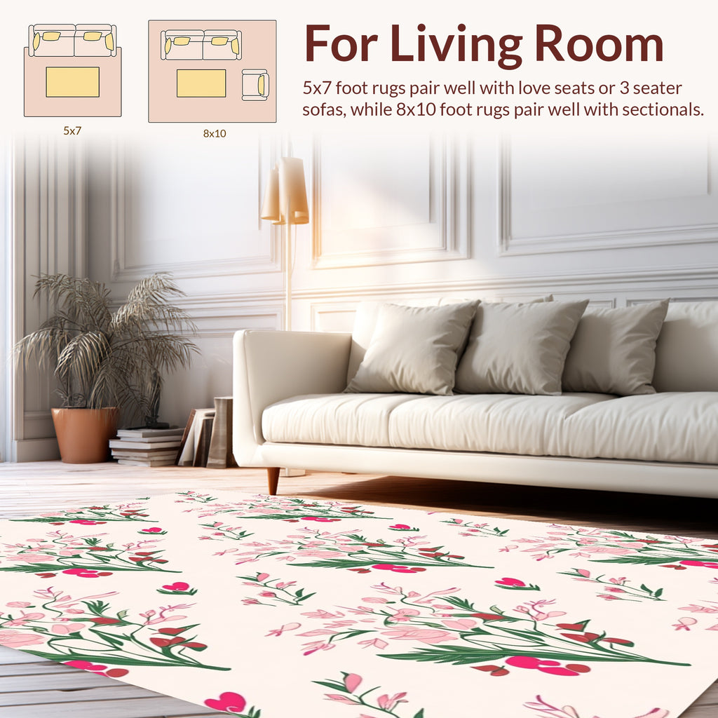Floral Bouquet Pattern Vivid Pink Rug