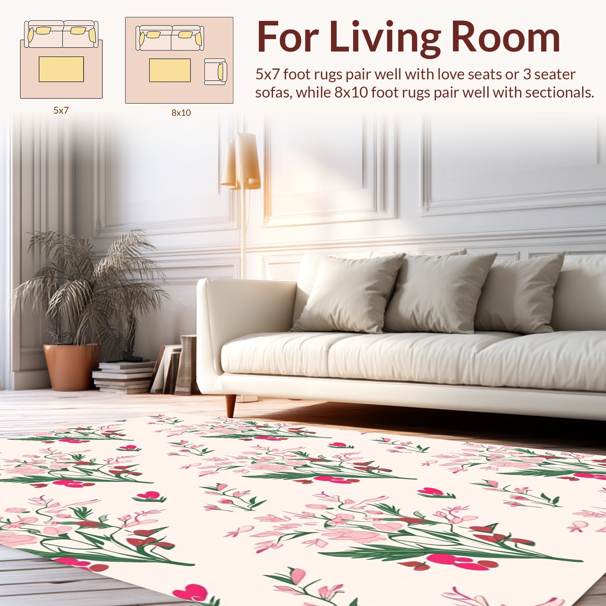 Floral Bouquet Pattern Vivid Pink Rug