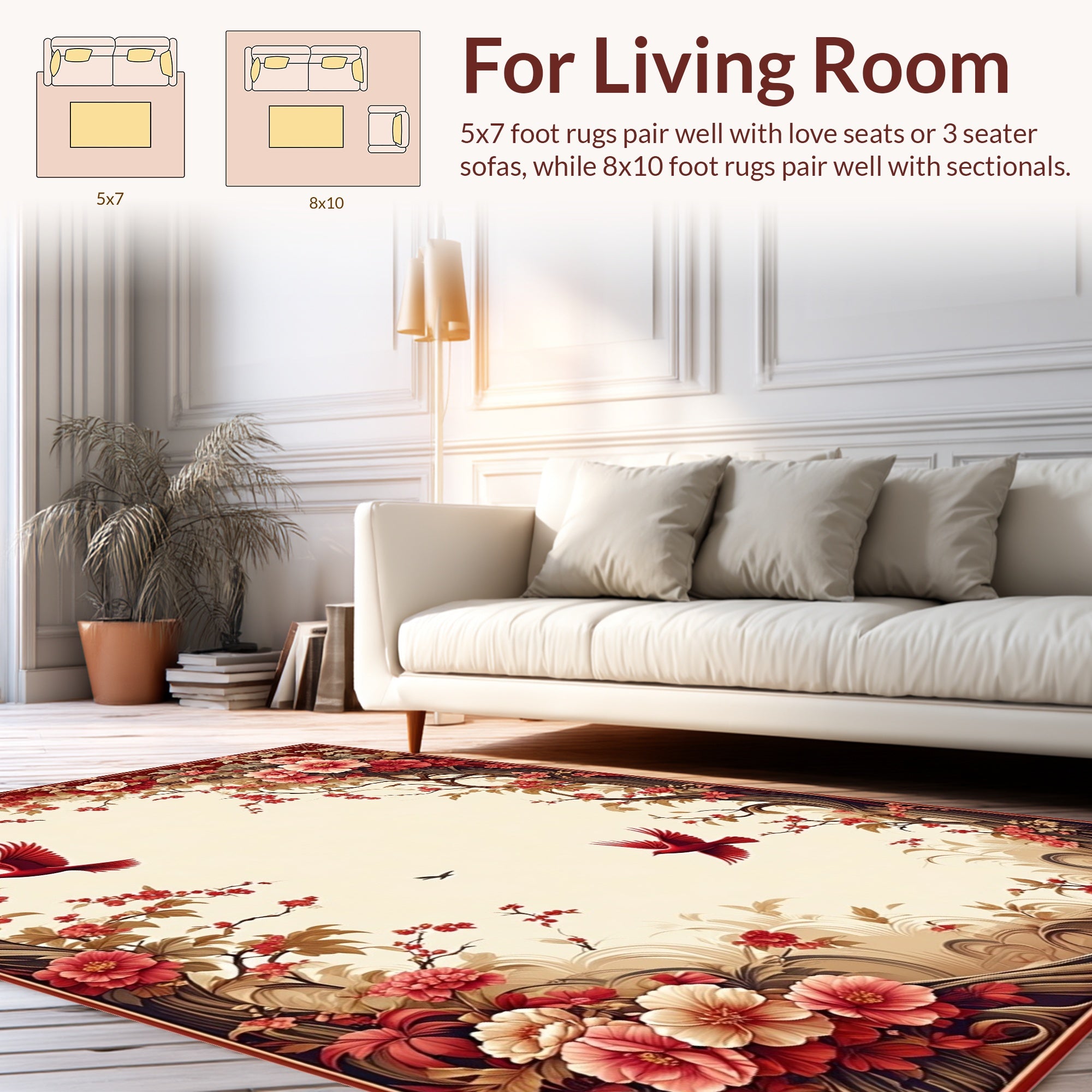 Red Birds Cherry Blossoms Design Rug