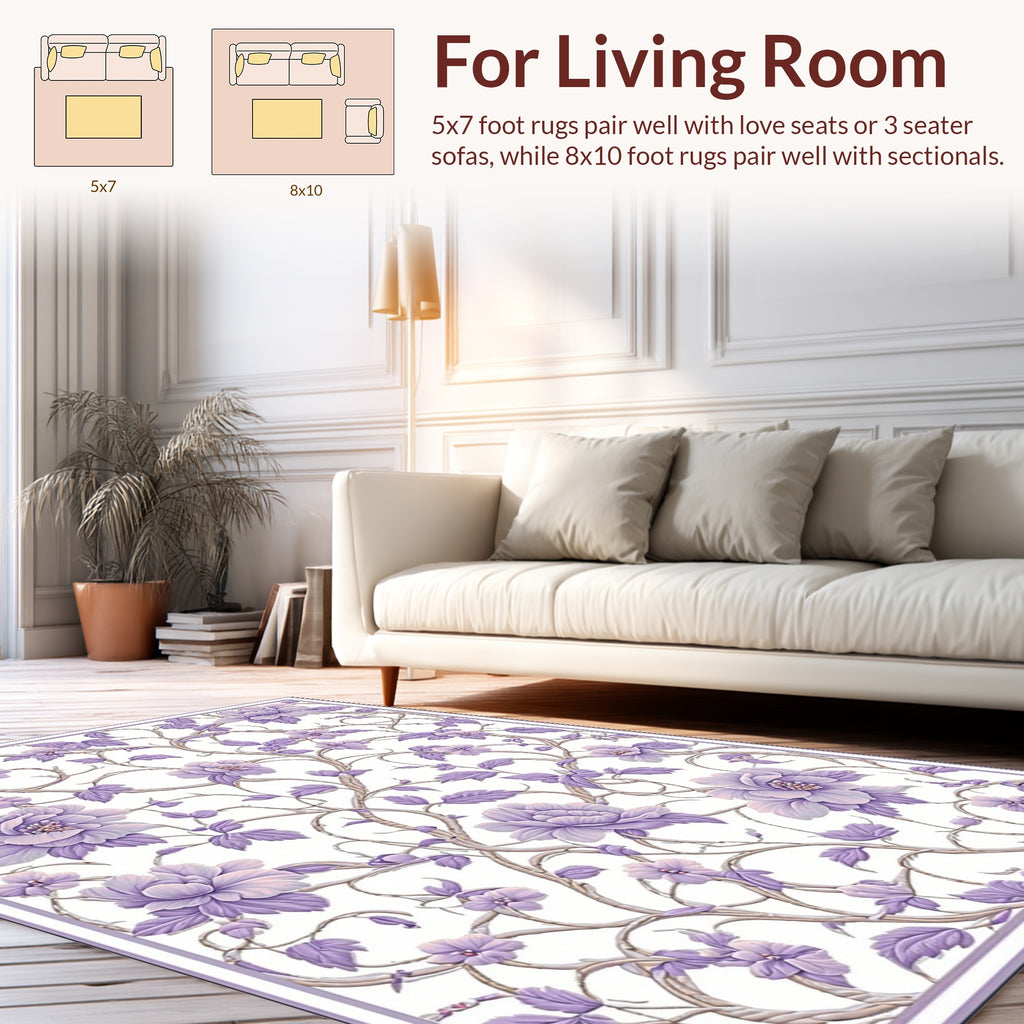 Lavender Floral Vine Pattern Rug