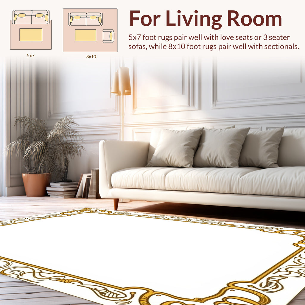 Art Nouveau Gold Floral Border Design Rug