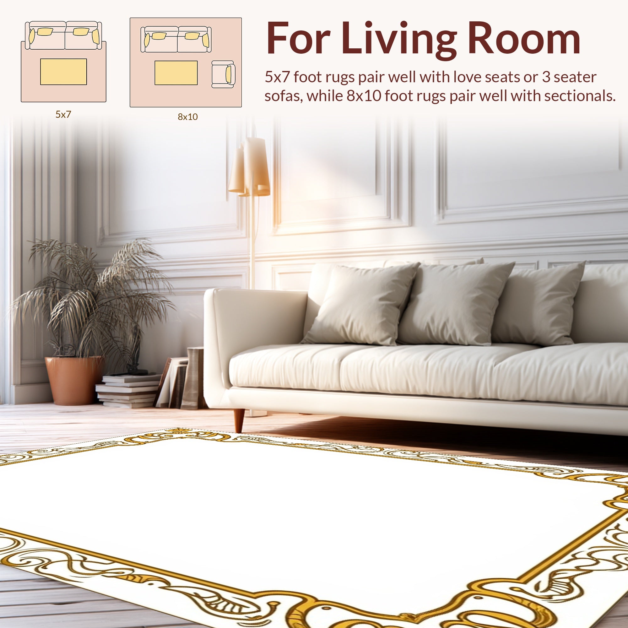 Art Nouveau Gold Floral Border Design Rug