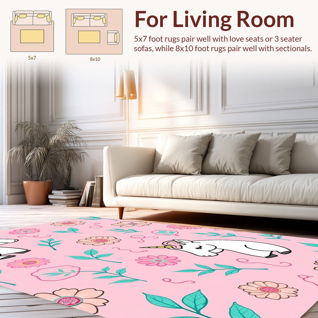 Cute Unicorn Floral Pattern Rug