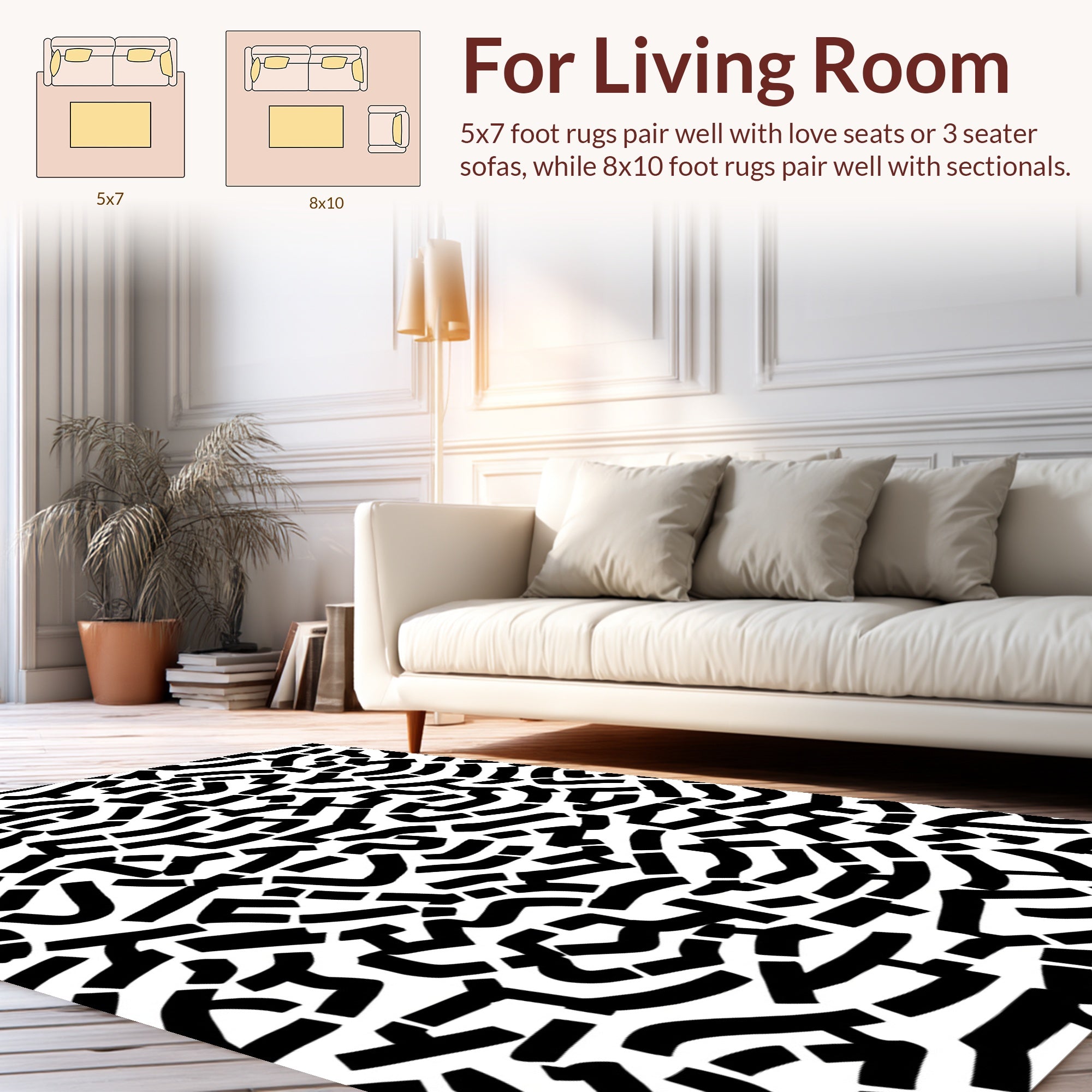 Abstract Black White Maze Design Rug
