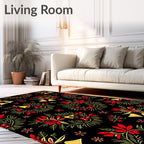Festive Red Gold Wreath Holly Bells Rug