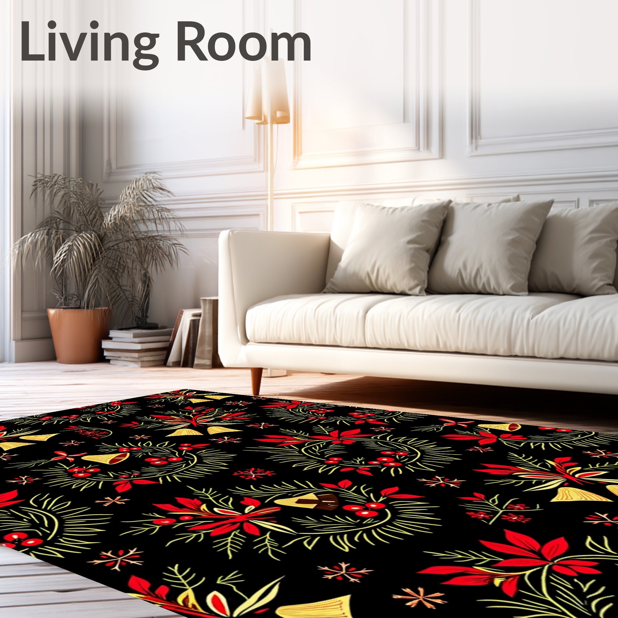 Festive Red Gold Wreath Holly Bells Rug