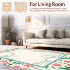 Coral Floral Vine Border Rug