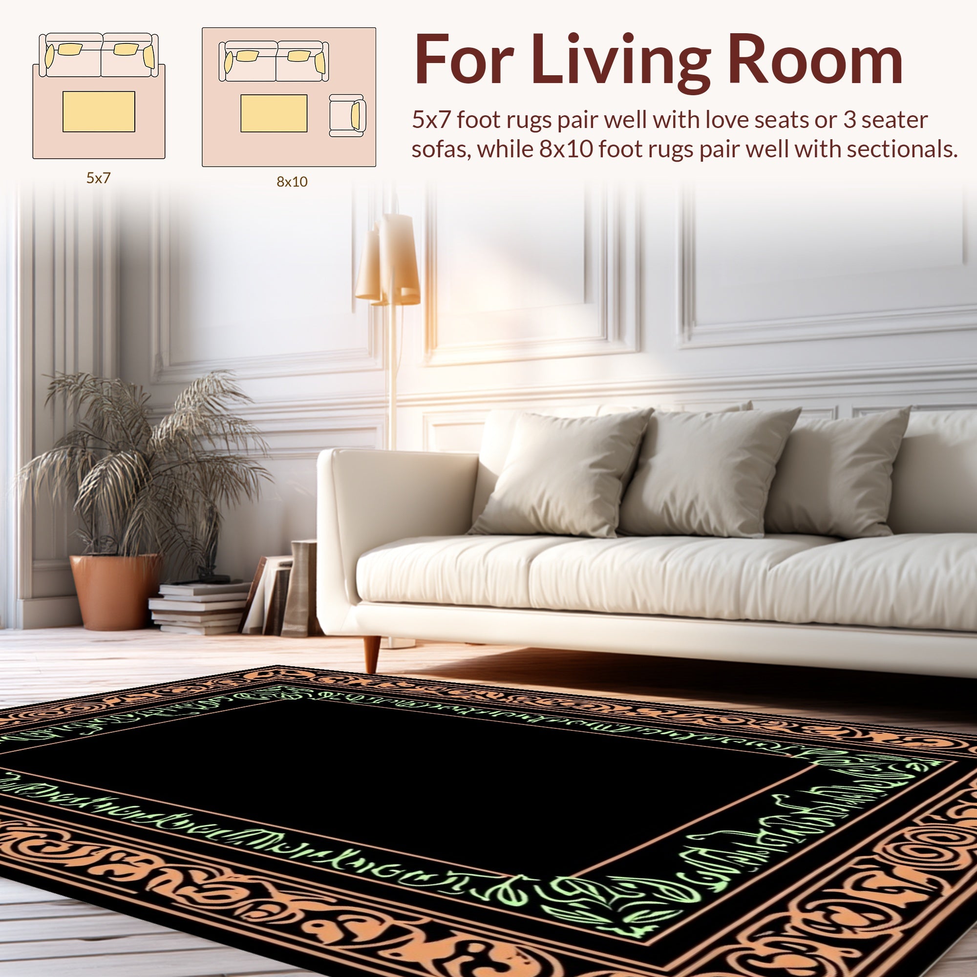 Vintage Floral Leaf Border Design Rug