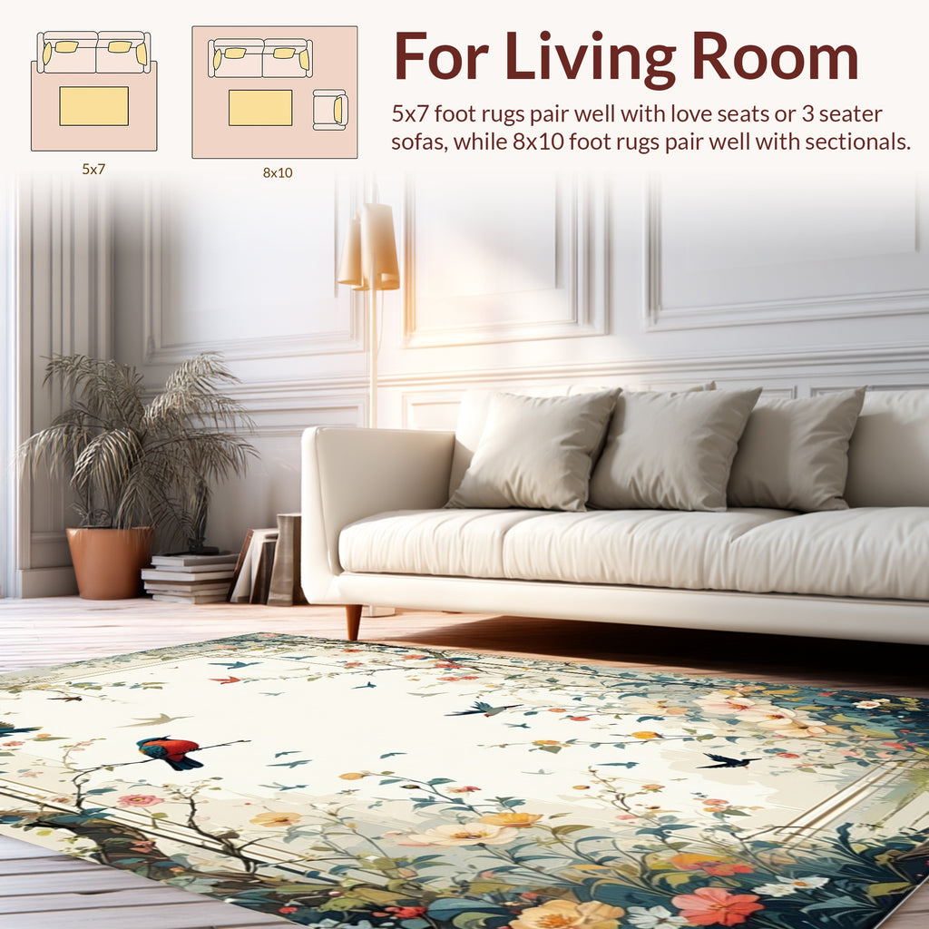 Birds and Blossoms Garden Scene Rug