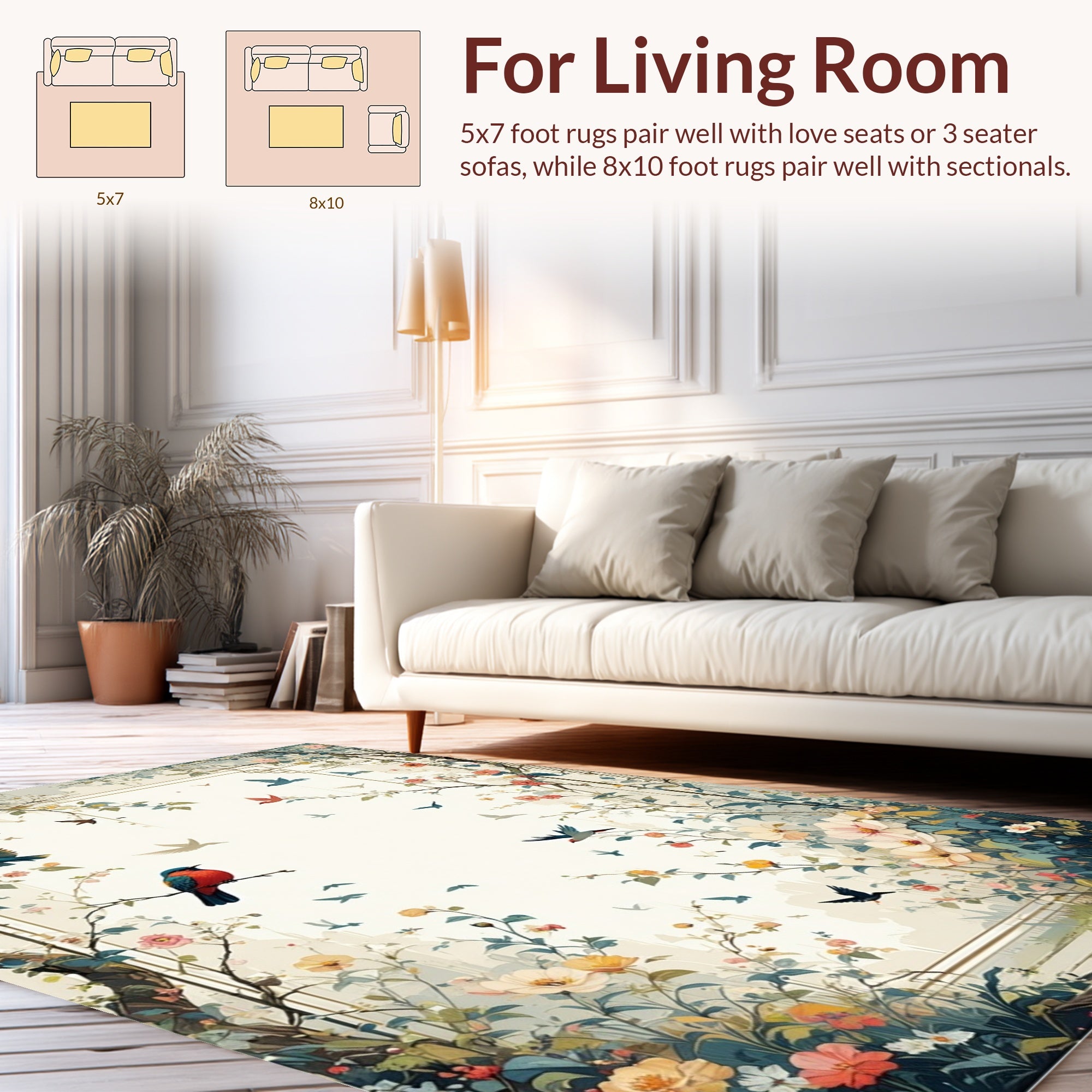 Birds and Blossoms Garden Scene Rug