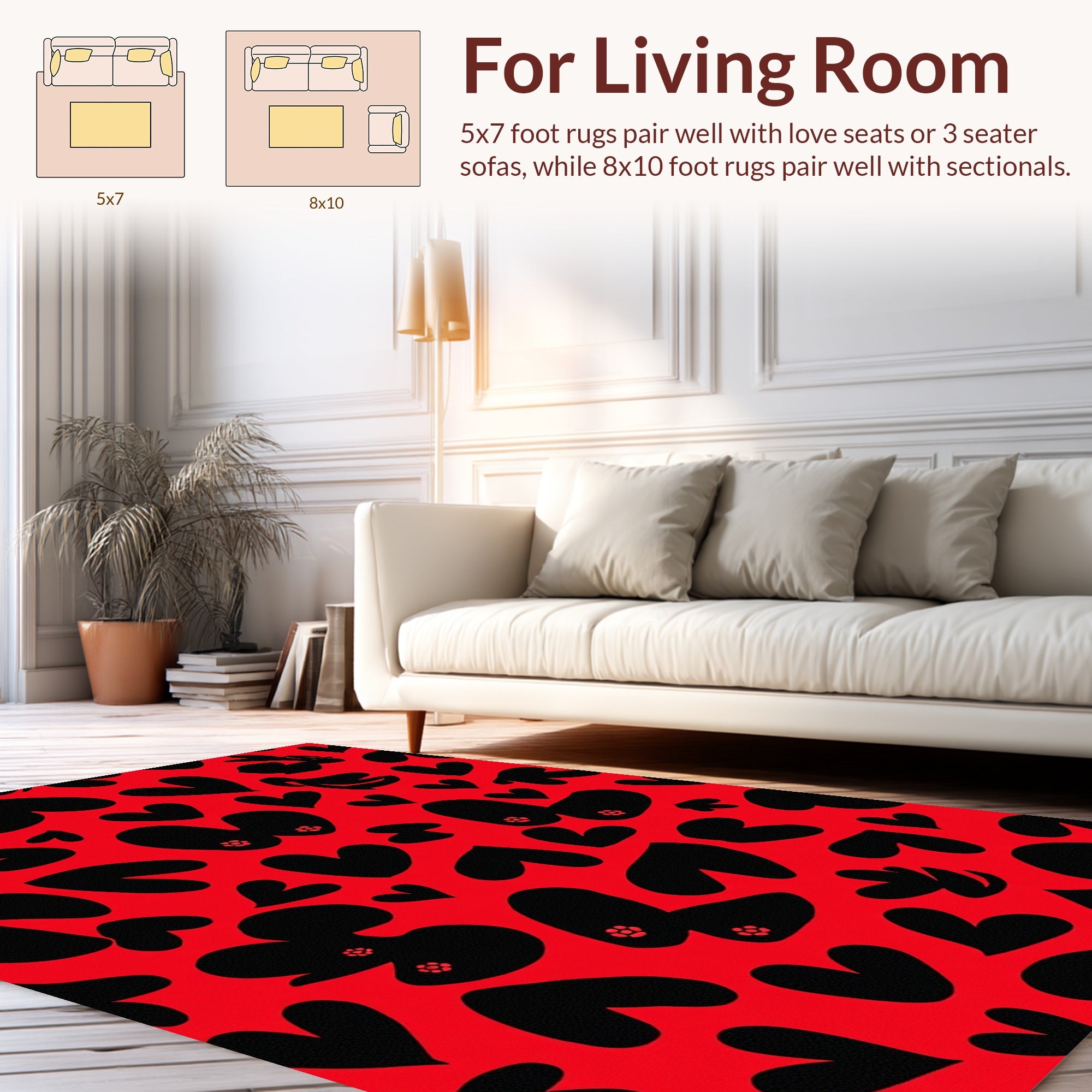 Bold Black Heart Pattern Design Rug