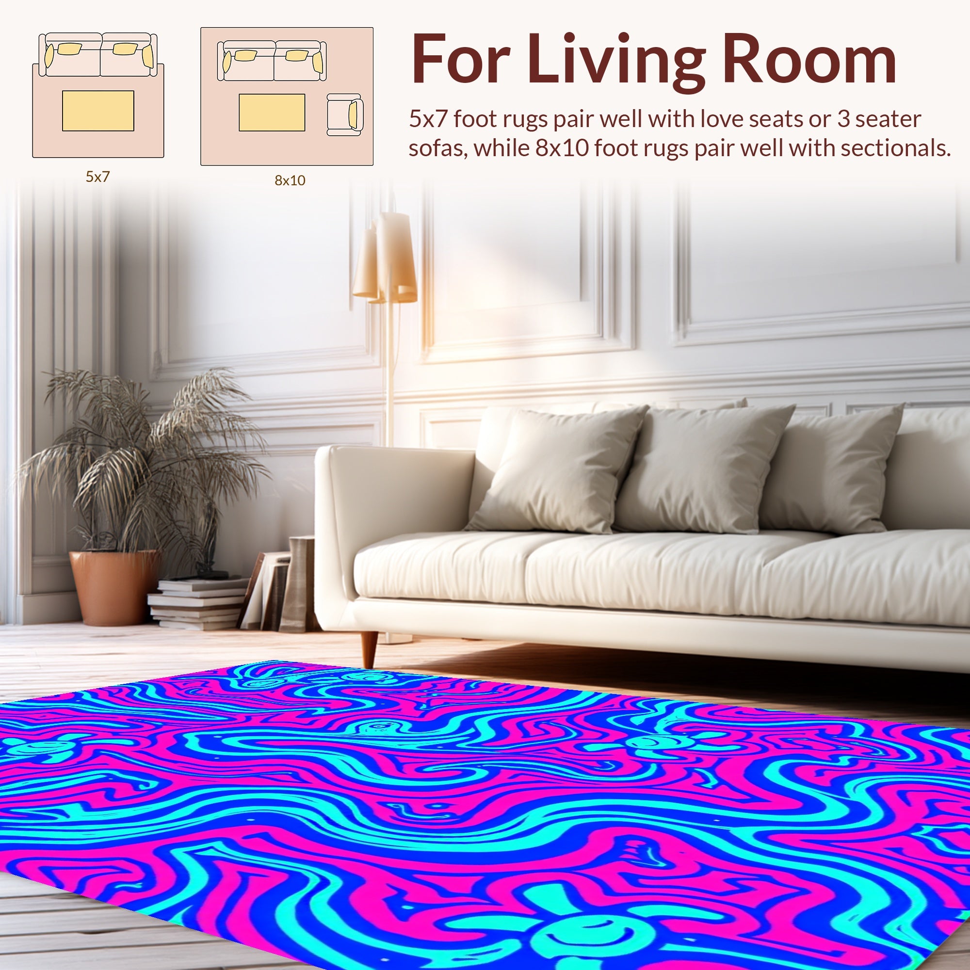 Pink Blue Wavy Turtle Pattern Rug