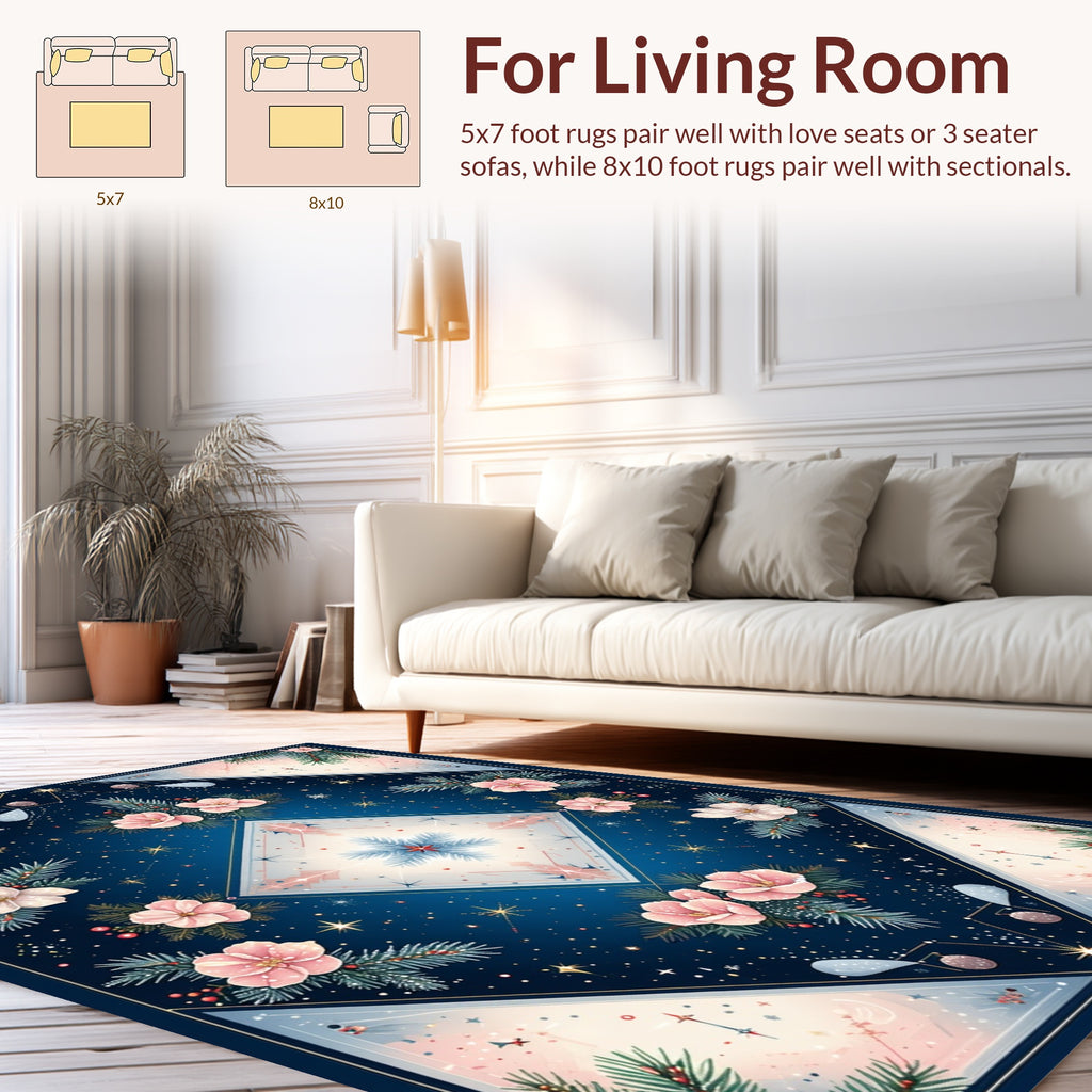 Winter Wonderland Floral Geometric Design Rug