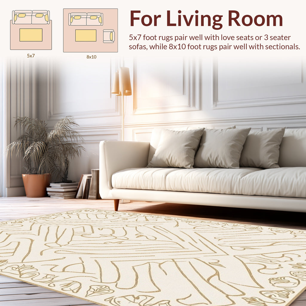 Abstract Golden Floral Geometric Design Rug