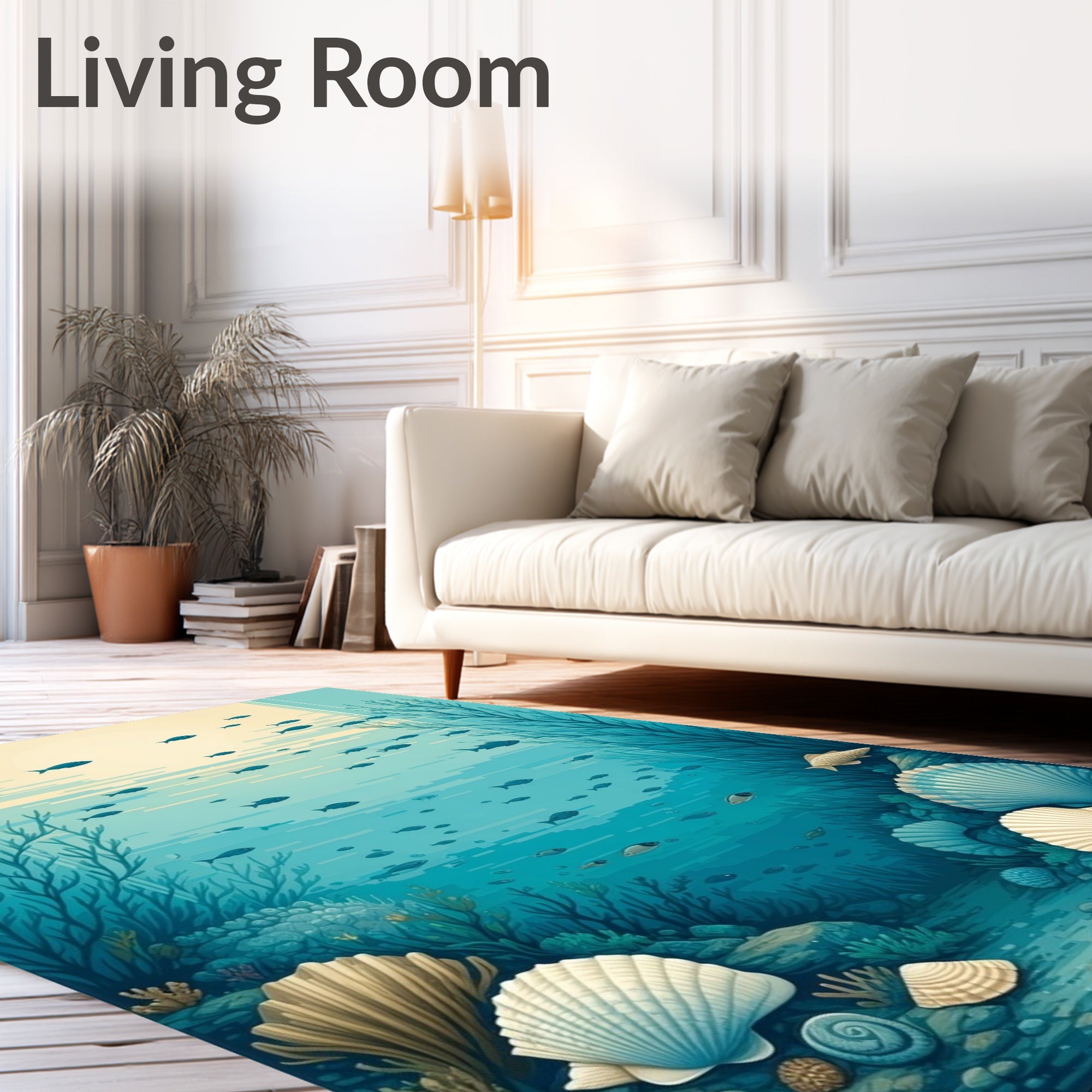 Underwater Scene Fish Coral Seashells Rug
